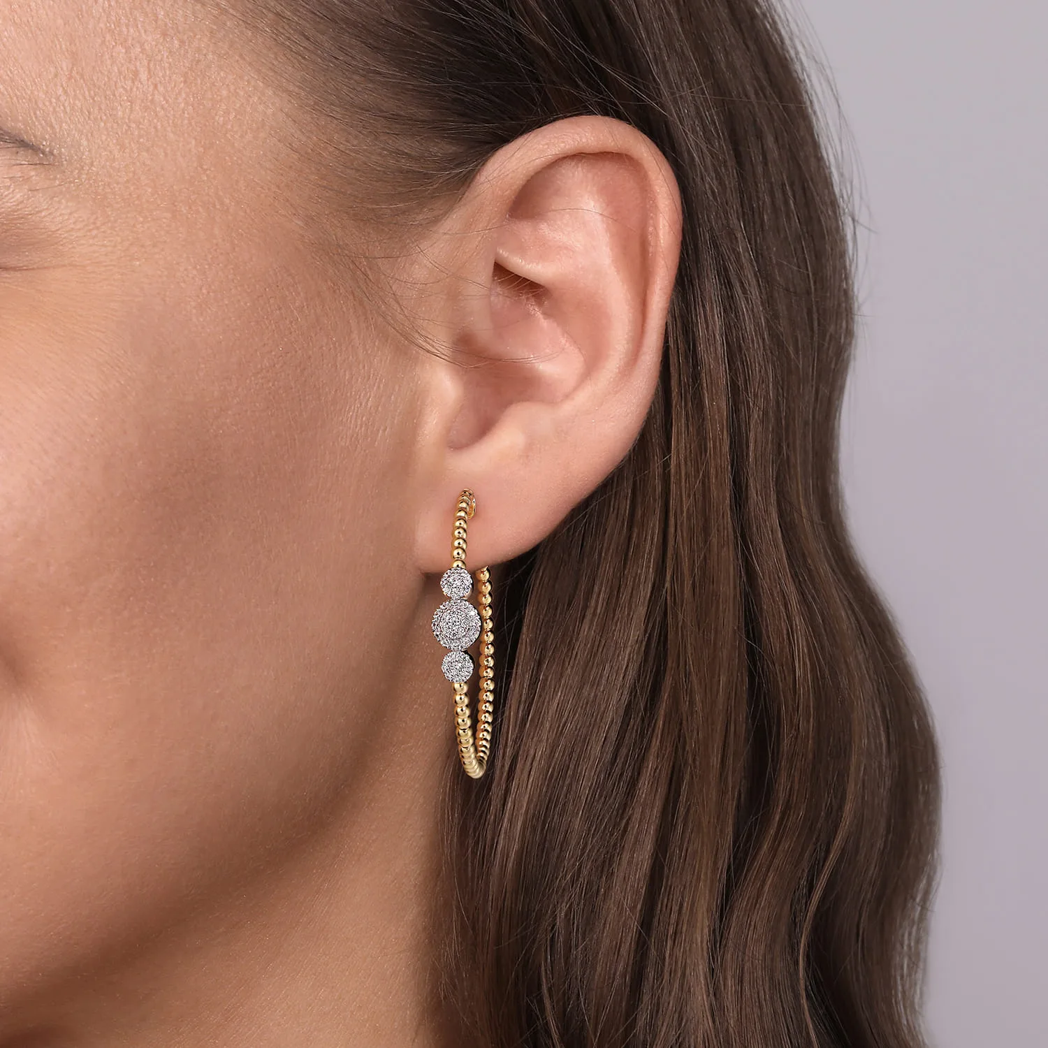 Bujukan 40mm Pave Diamond Hoop Earrings in 14K Yellow Gold, photograph 2