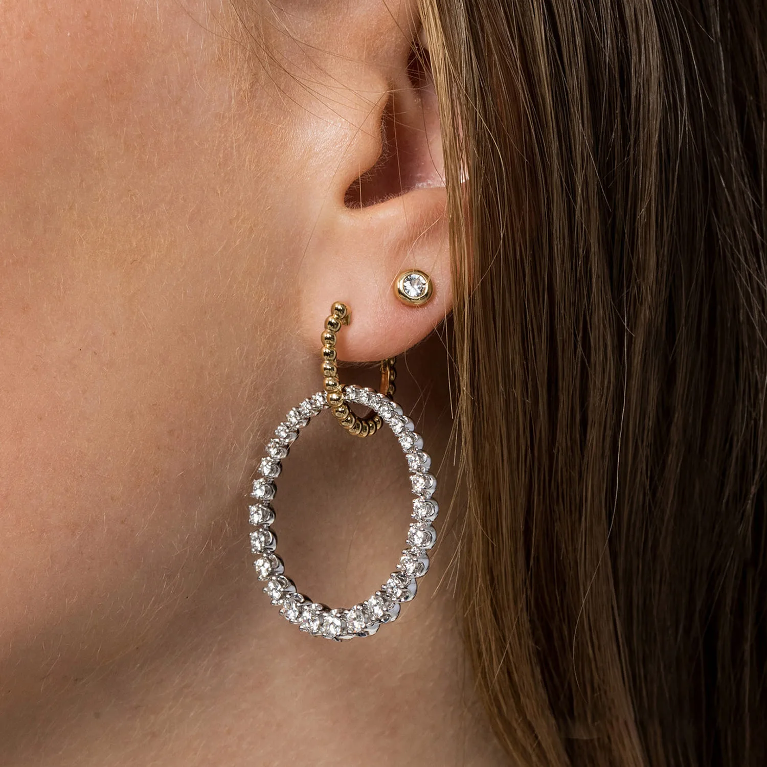Bujukan Diamond Circle Huggies in 14K White/Yellow Gold, photograph 3