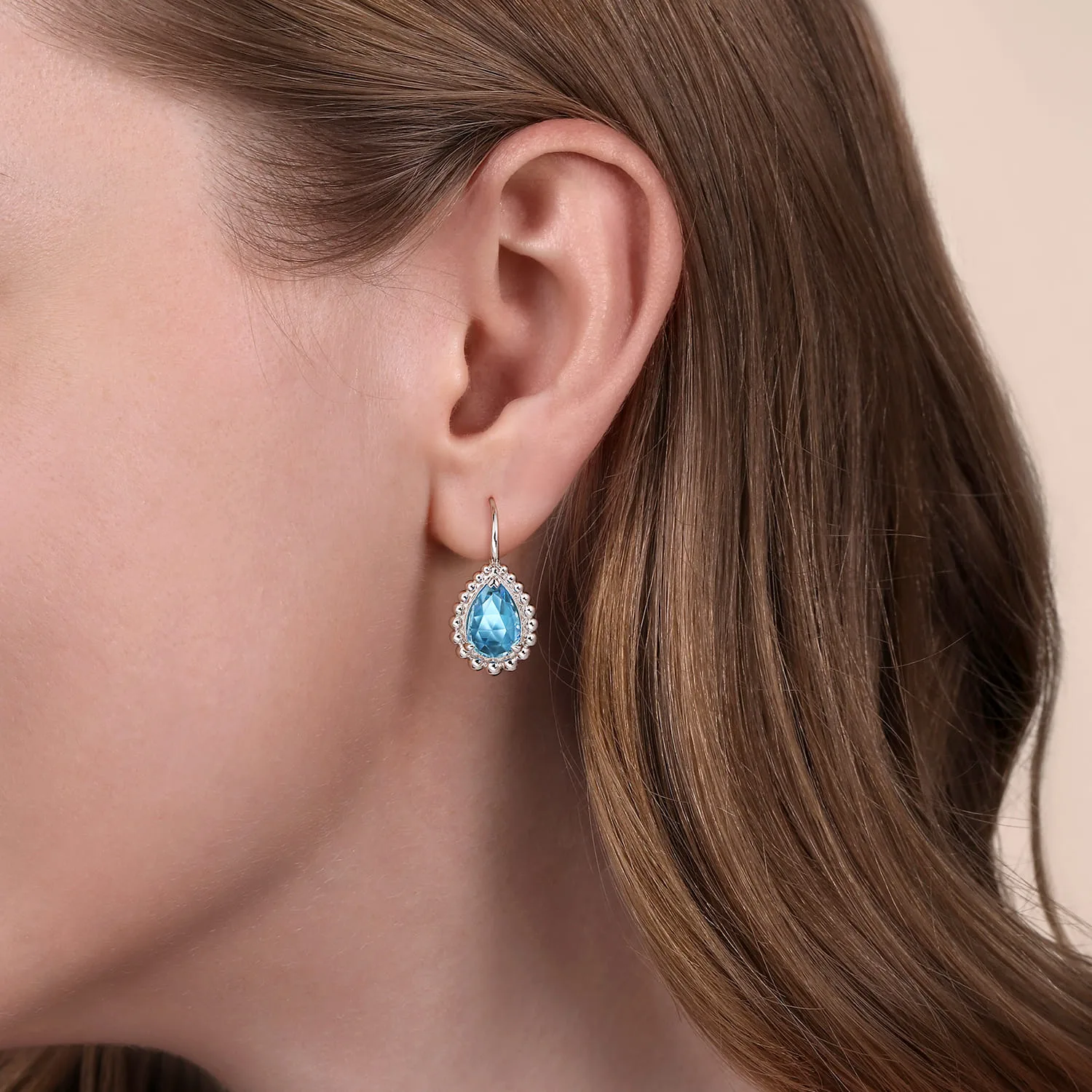 Swiss Blue Topaz Bujukan Stud Earrings in Sterling Silver, photograph 2