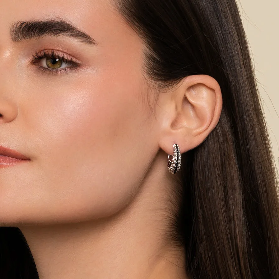 Black Spinel Bujukan Classic Hoop Earrings in Sterling Silver, photograph 2