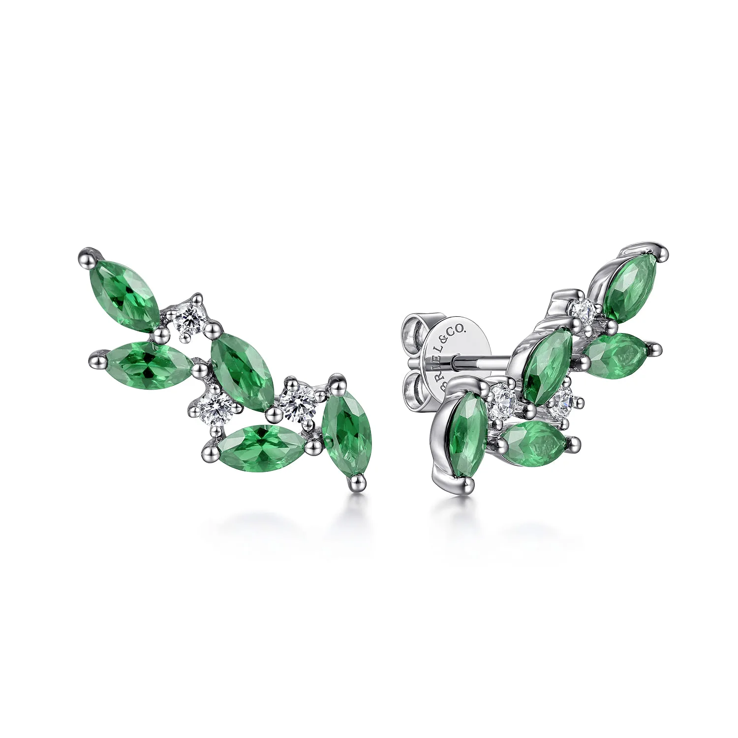 Diamond and Marquise Emerald Ear Climber Earrings
