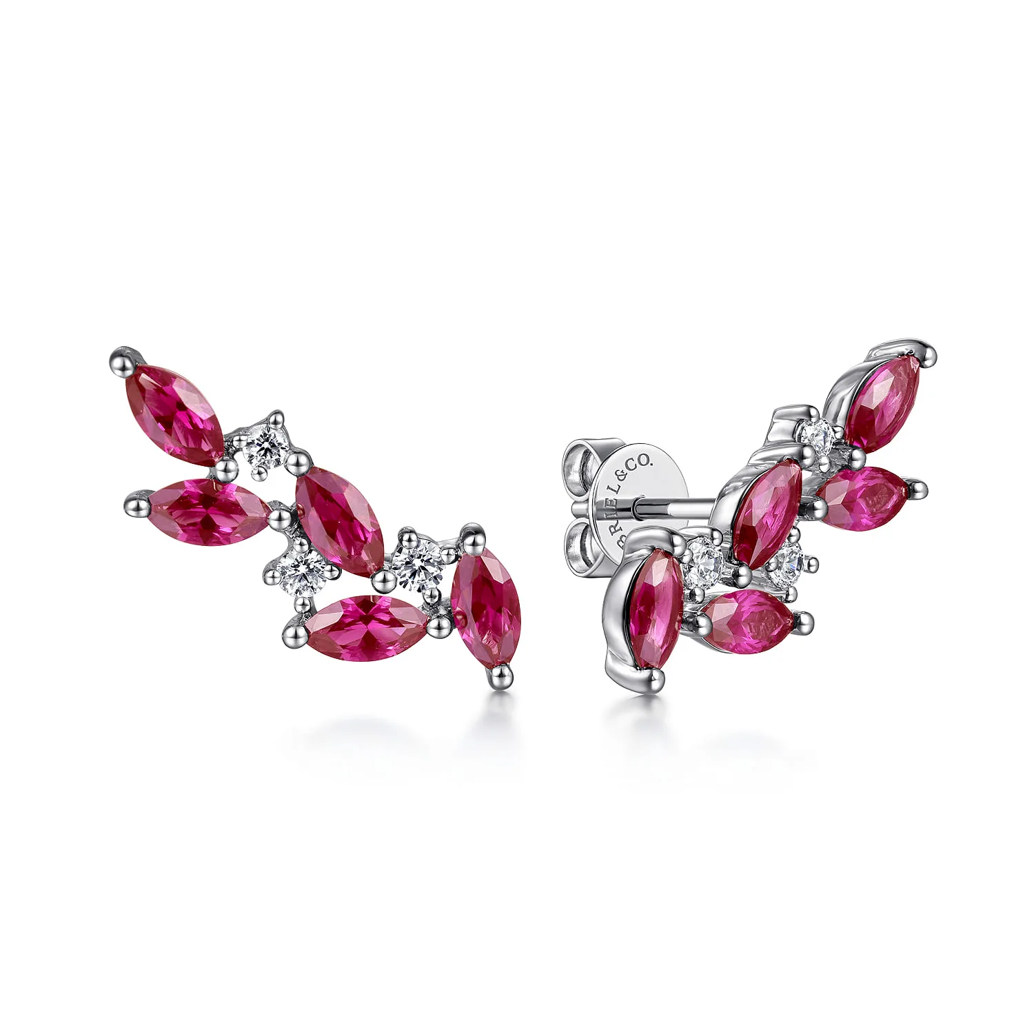 Diamond and Ruby Ear Climber Stud Earrings
