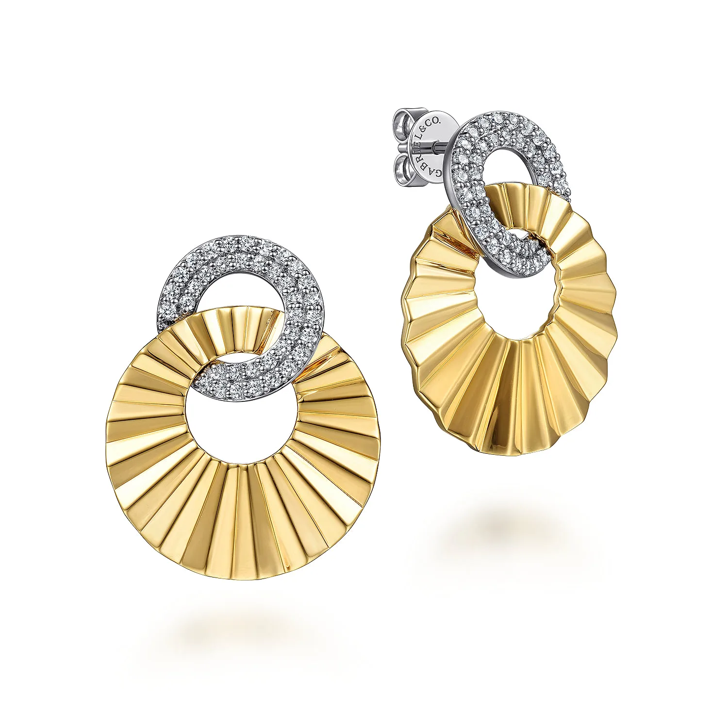 Double Disk Earrings Stud With Diamond Cut Texture