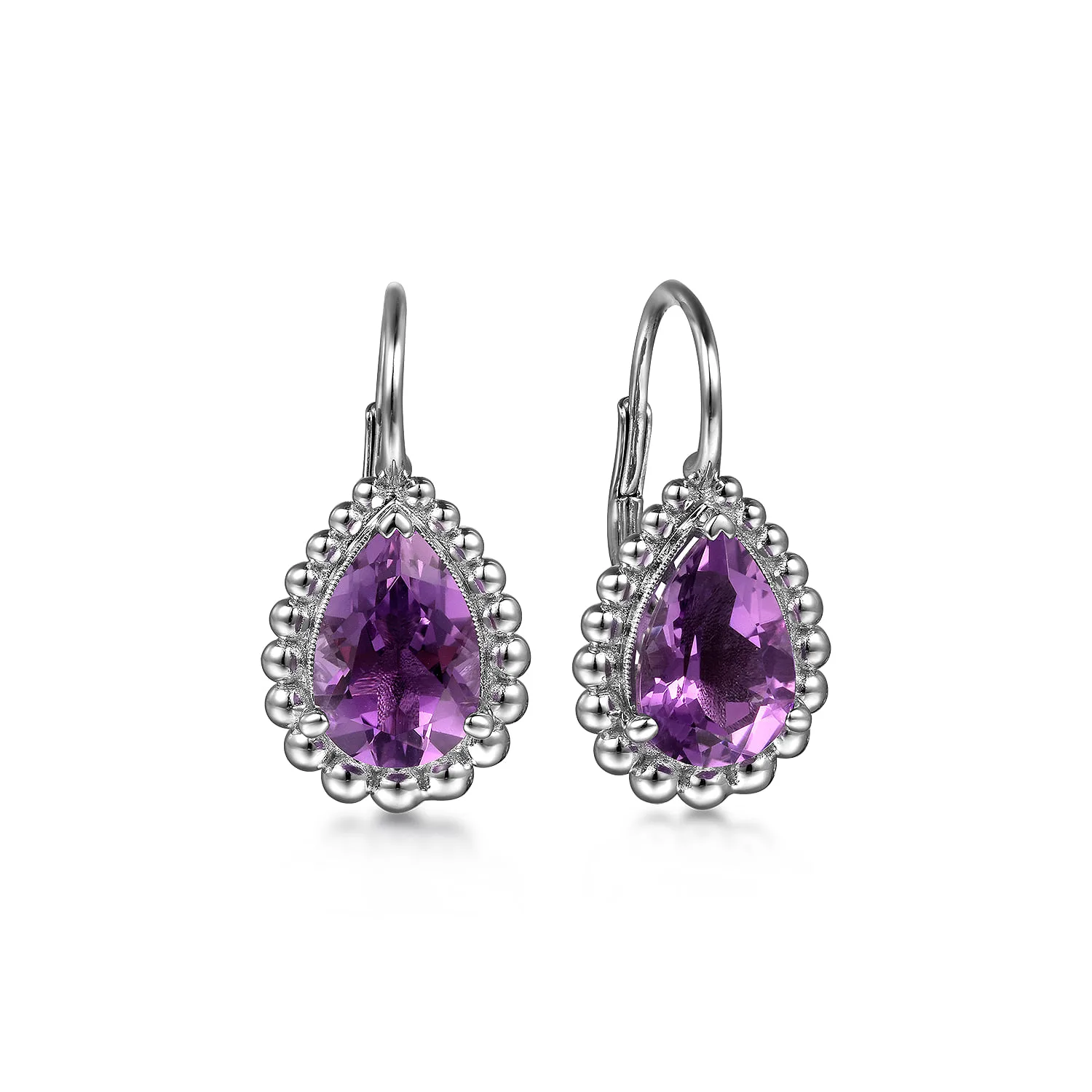 Amethyst Bujukan Pear Shape Leverback Earrings With Pattern
