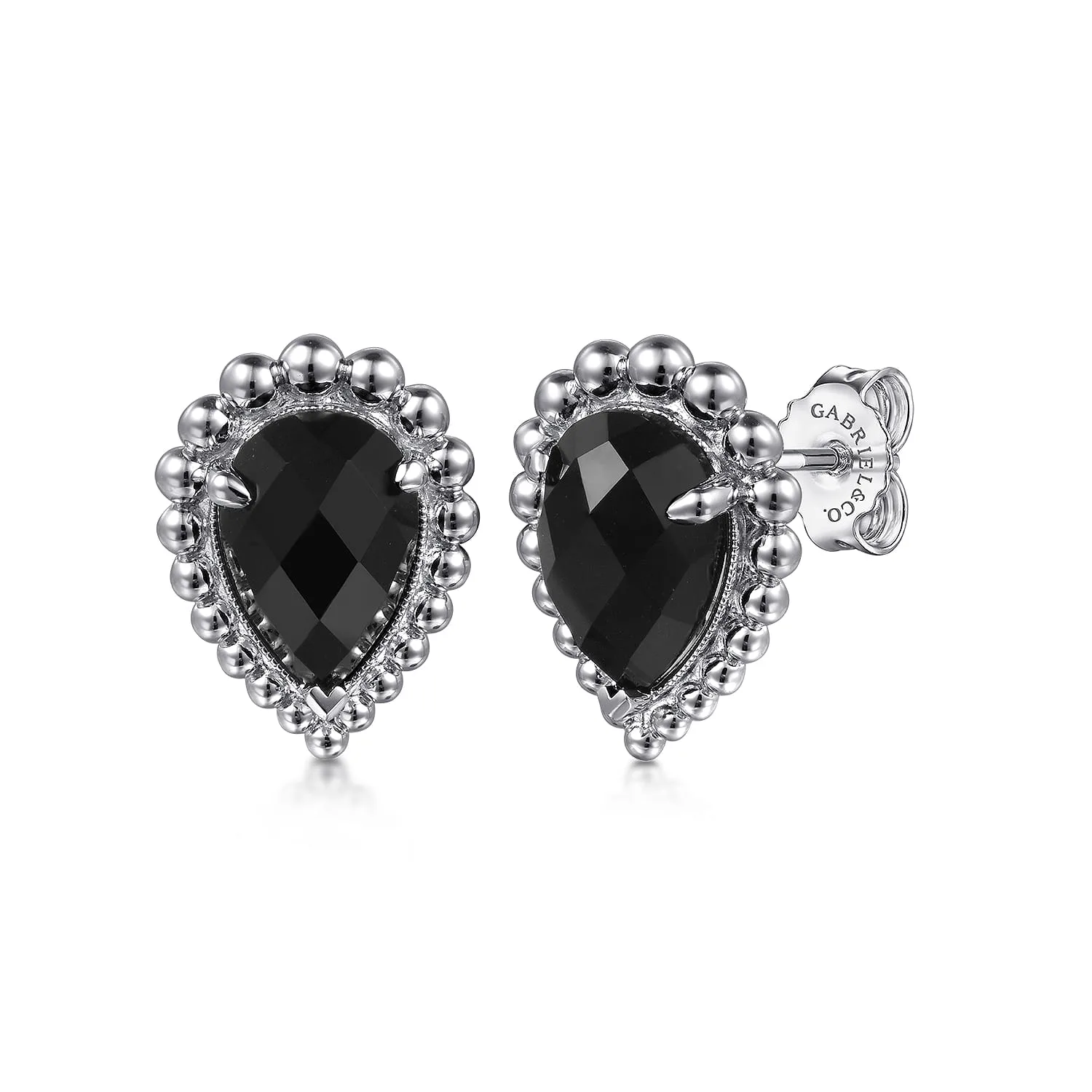 Onyx Bujukan Pear Shape Stud Earrings With Pattern