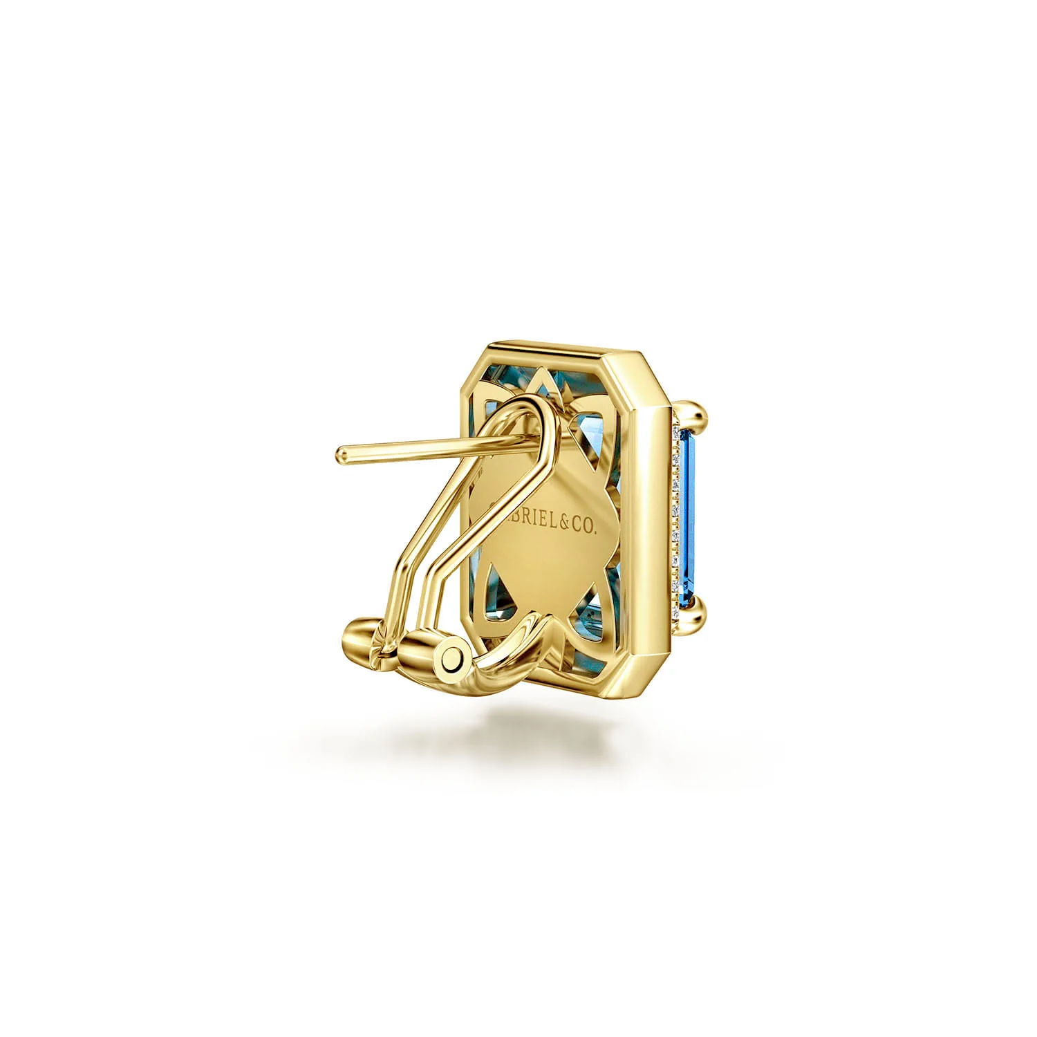 Diamond and Blue Topaz Earrings with White Enamel in 14K Yellow Gold, photograph 3