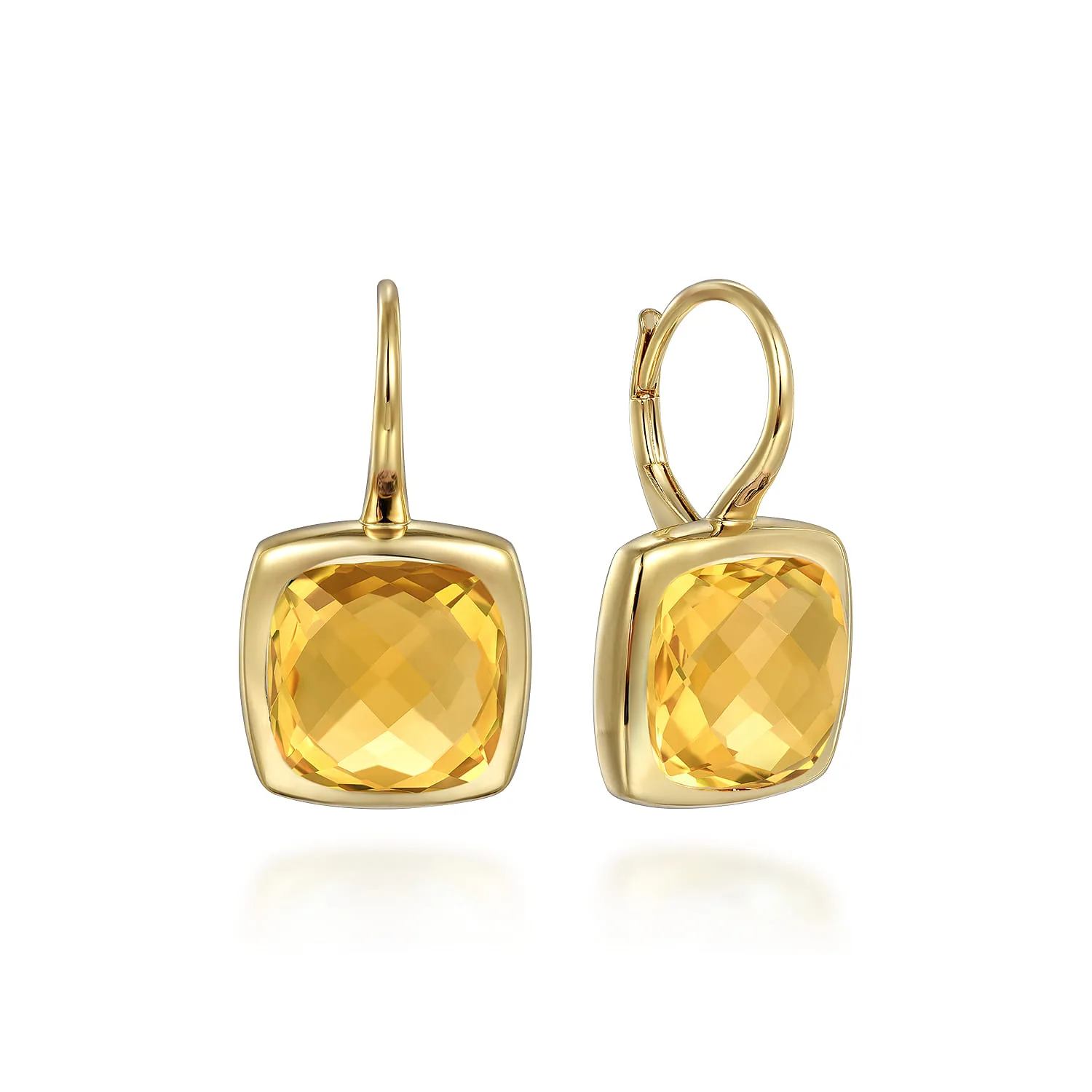 Cushion Cut Citrine Earrings With Flower Pattern J-Back