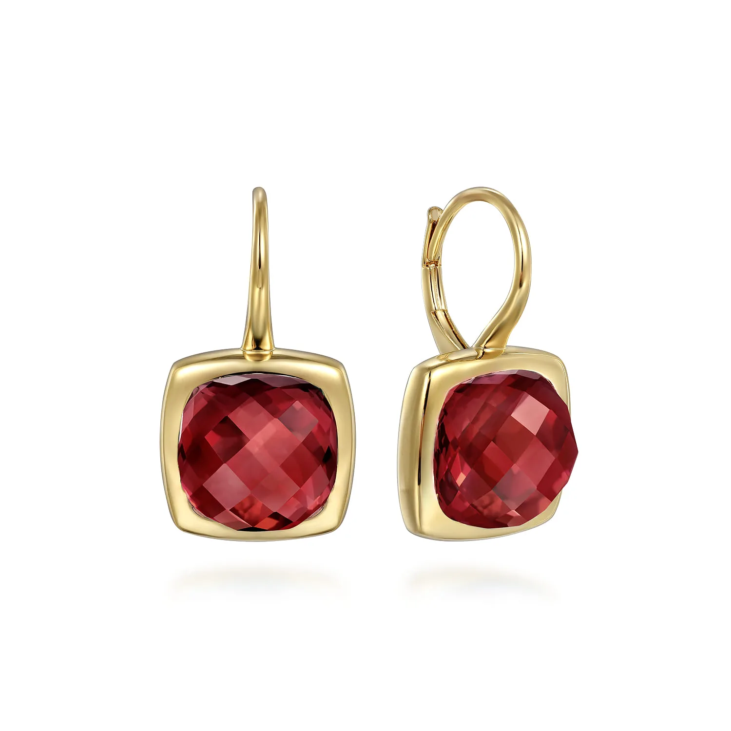 Cushion Cut Garnet Earrings With Flower Pattern J-Back