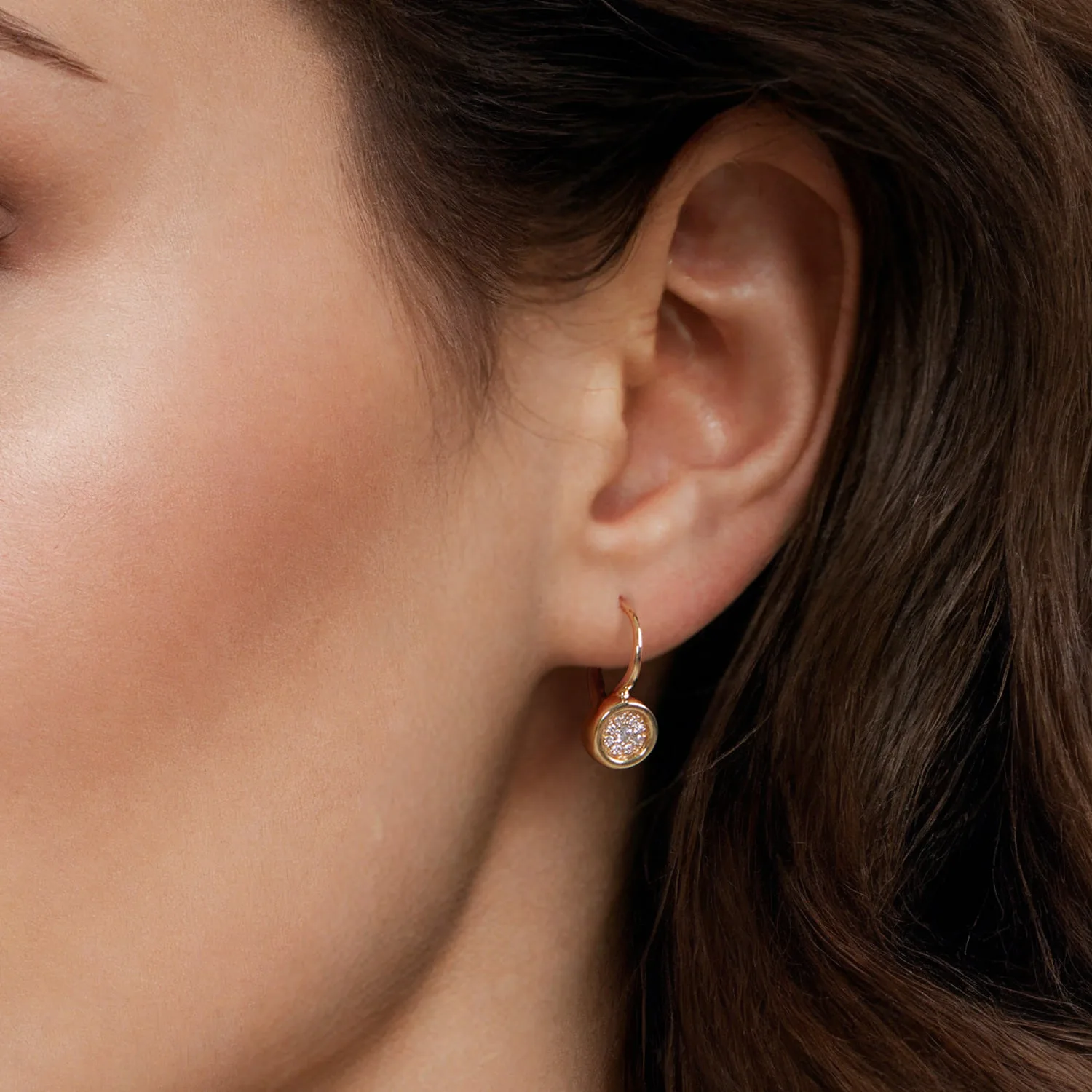 Cluster Diamond Lever Back Earrings in 14K Yellow Gold, photograph 3