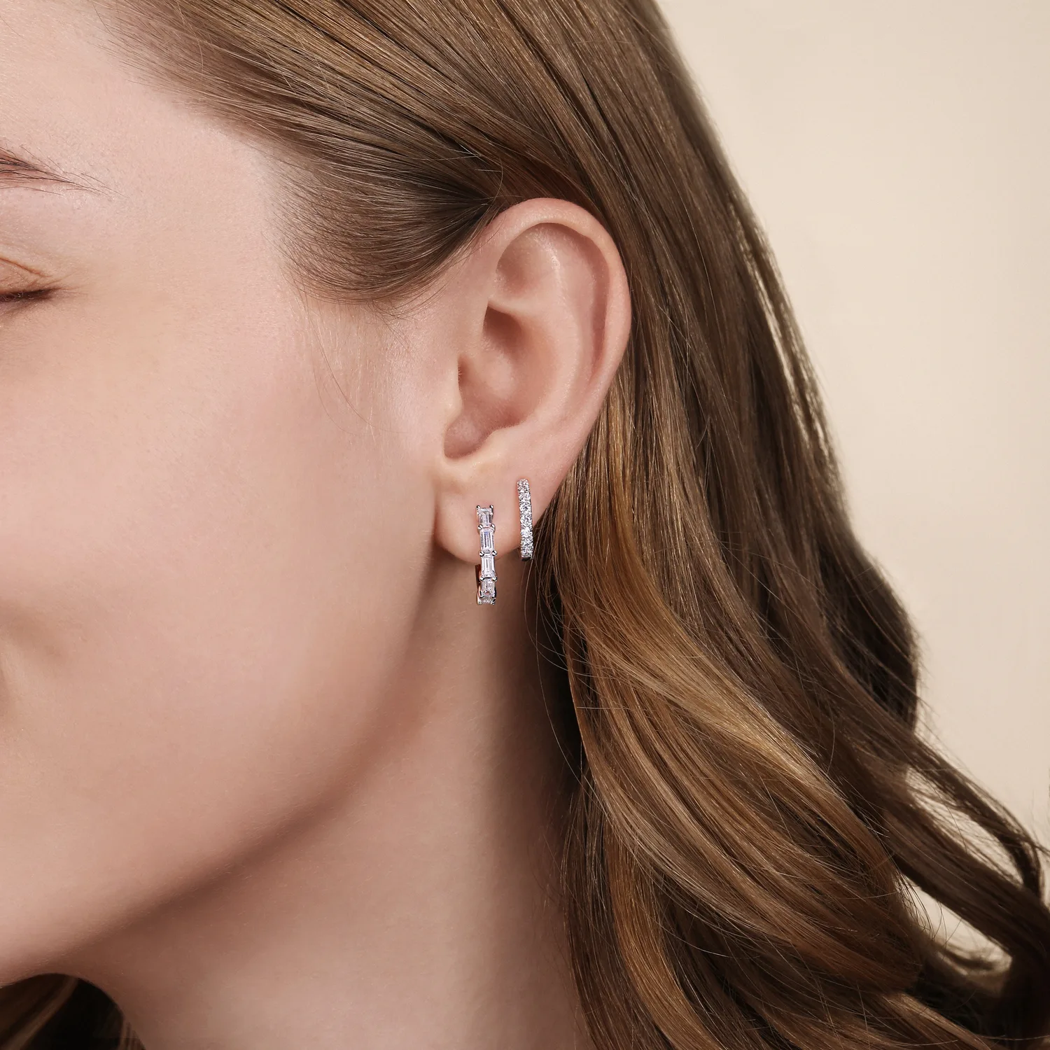 Diamond Stuggies Earrings in 14K White Gold, photograph 2