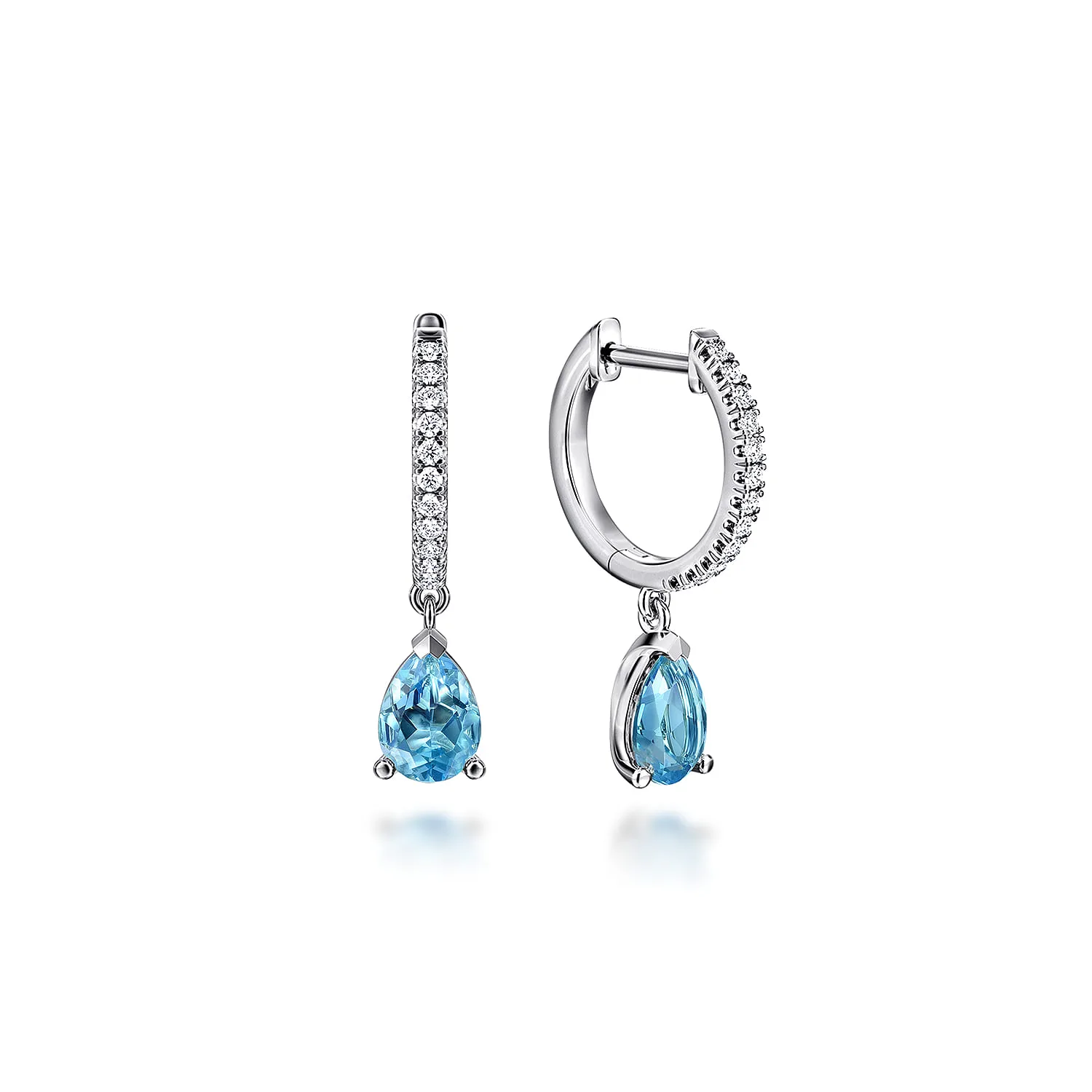Diamond and Blue Topaz Huggie Drop Earrings
