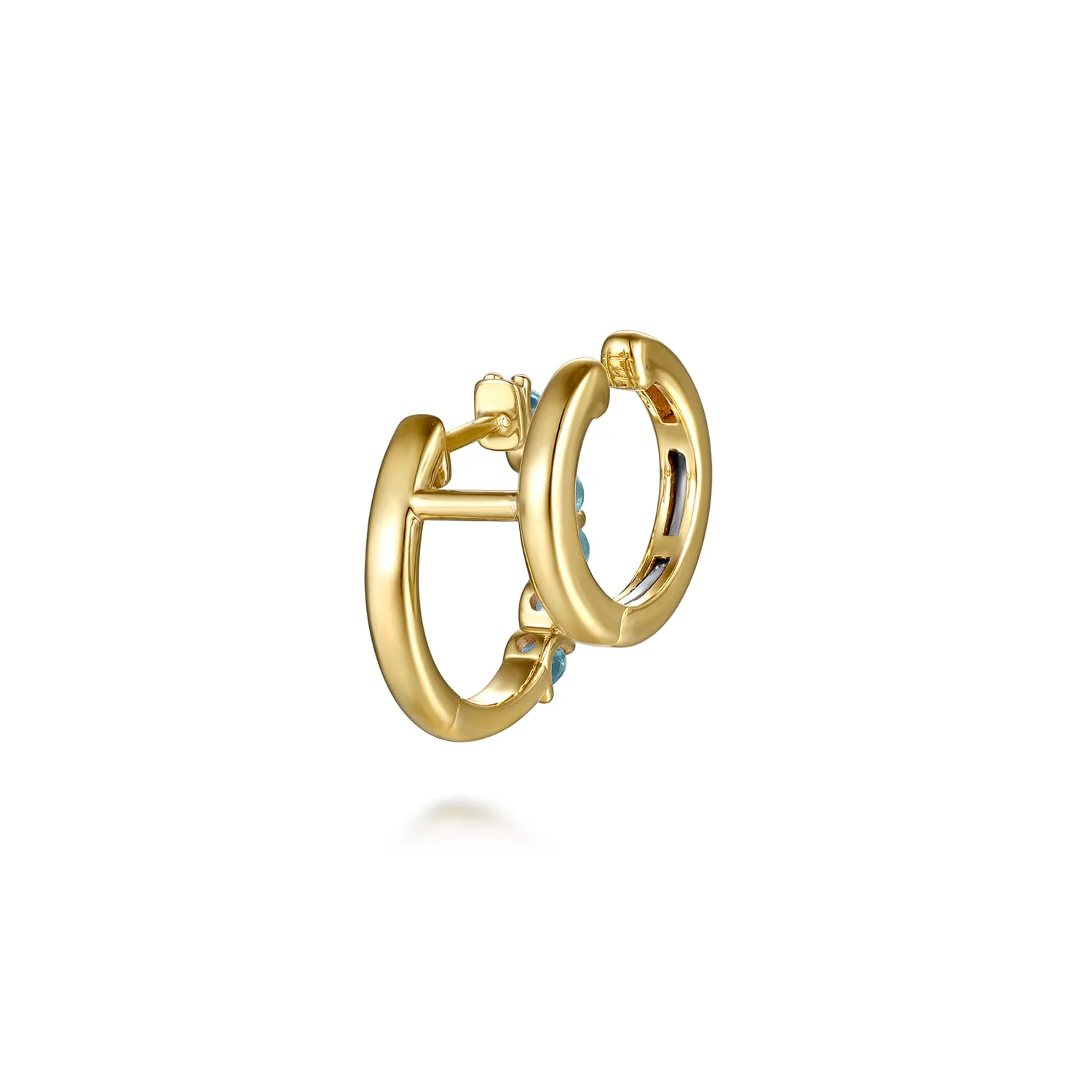 Blue Topaz Stuggies Earrings in 14K Yellow Gold, photograph 2