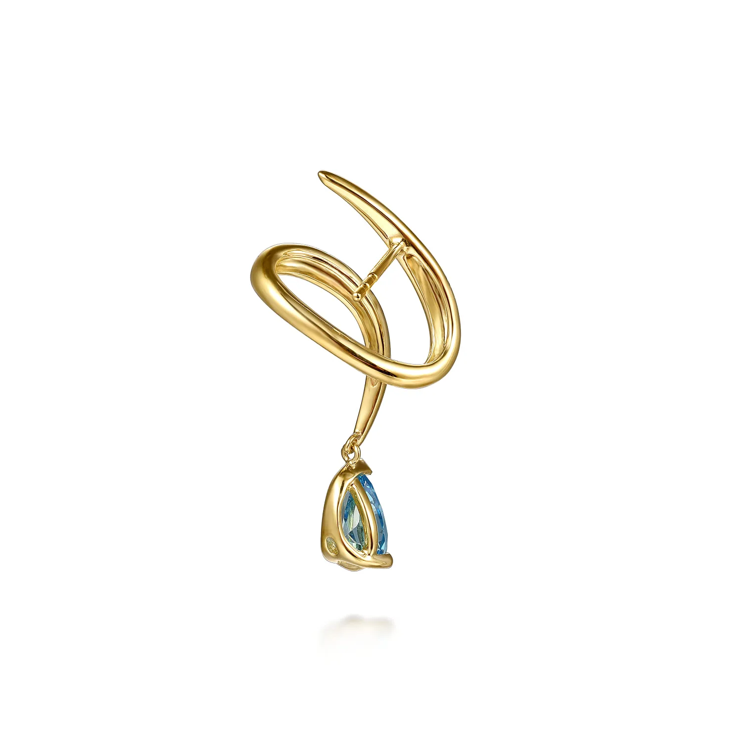 Blue Topaz Stud Drop Earrings in 14K Yellow Gold, photograph 3