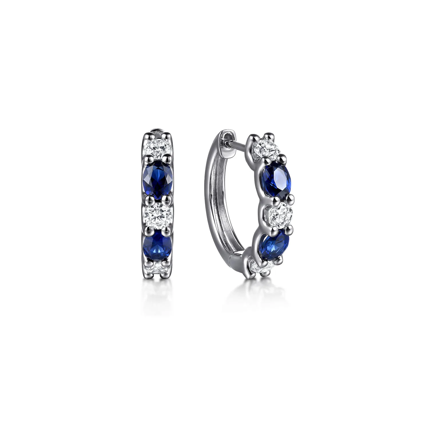 15mm Diamond and Oval Sapphire Huggie Earrings