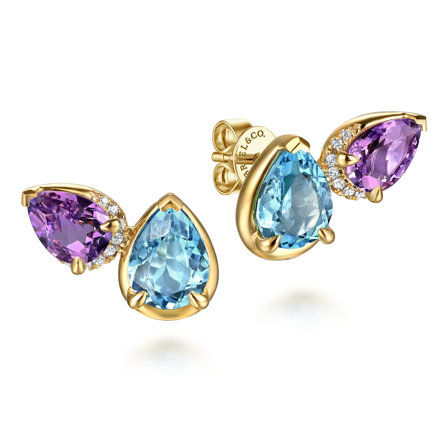 Toi et Moi Diamond Blue Topaz and Amethyst Stud Earrings
