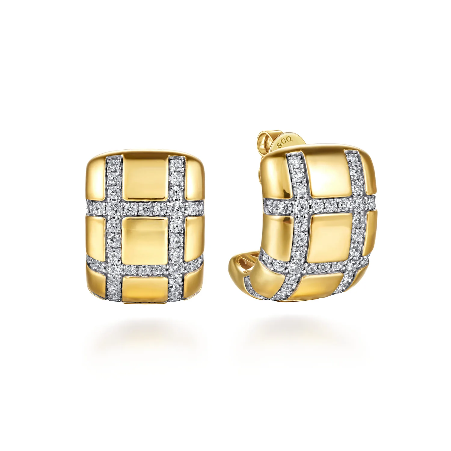 Diamond J Hoop Stud Earrings