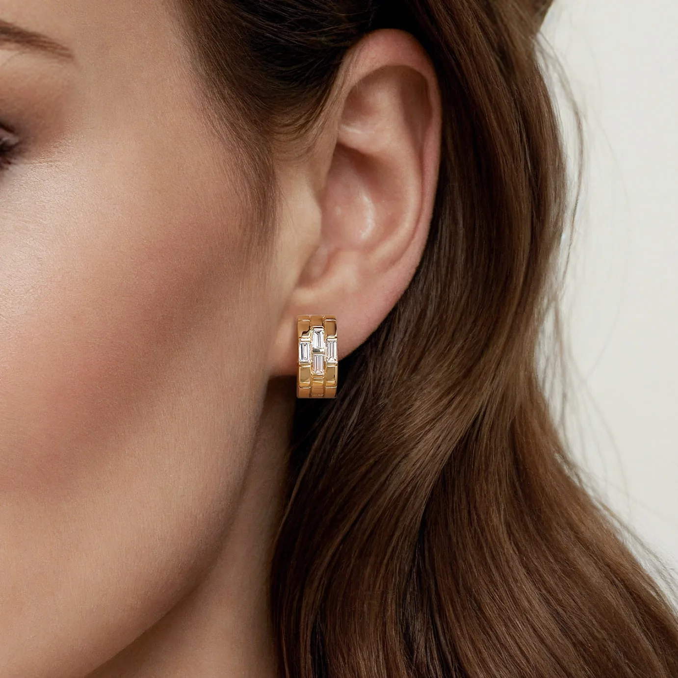 Diamond Huggie Earrings in 18K Yellow Gold, photograph 2