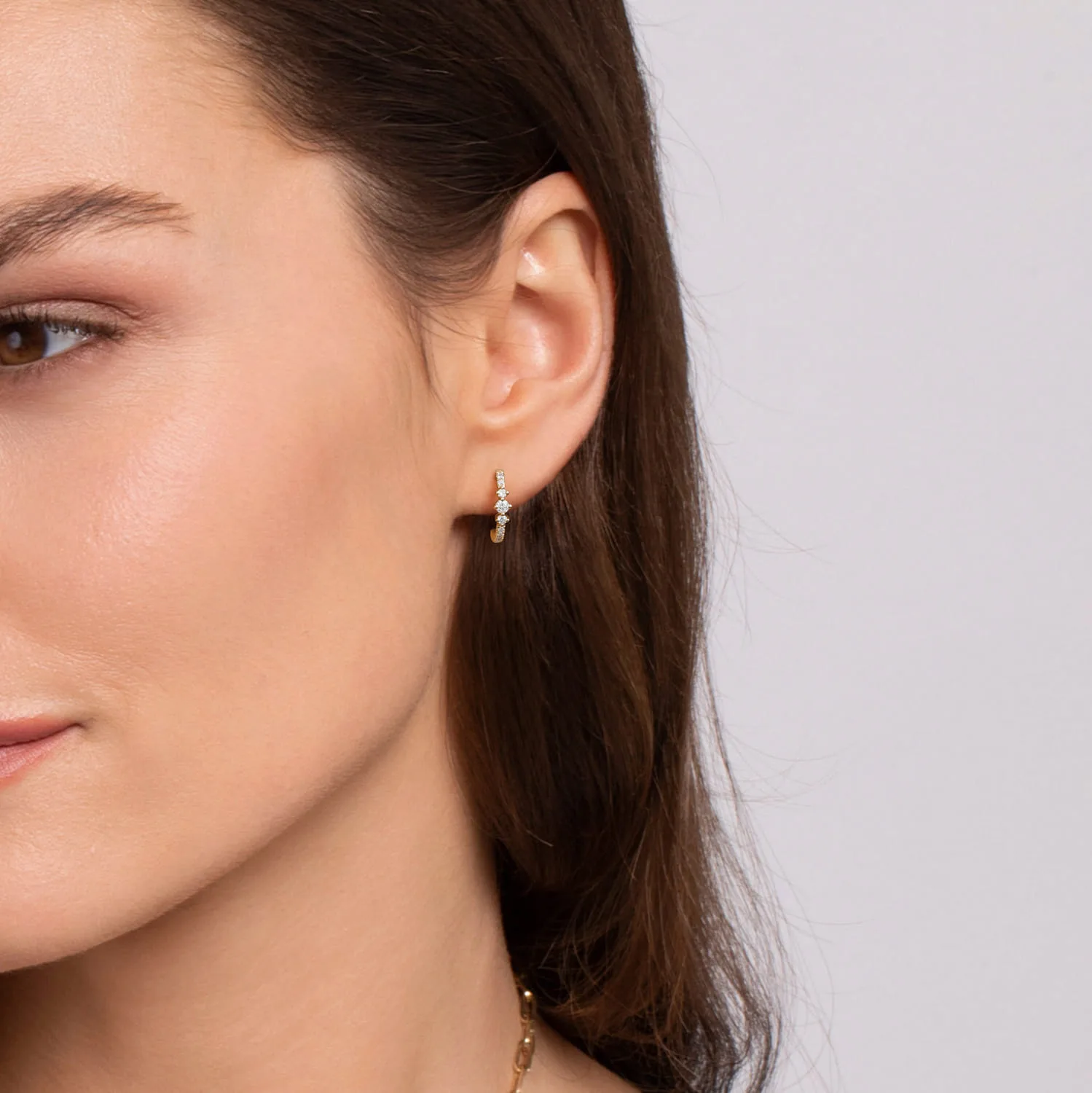 Graduating Diamond J Hoop Earrings in 14K Yellow Gold, photograph 3