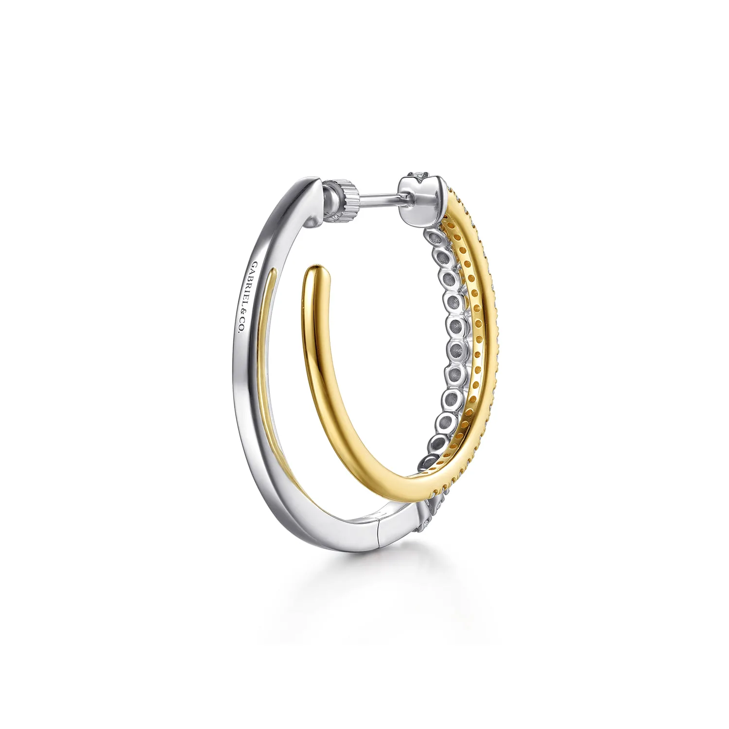 Diamond Intricate Hoop Earrings in 14K White/Yellow Gold, photograph 2