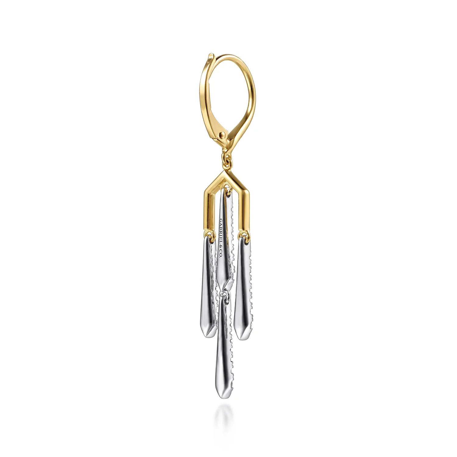 Diamond Drop Chandelier Earrings in 14K White/Yellow Gold, photograph 2