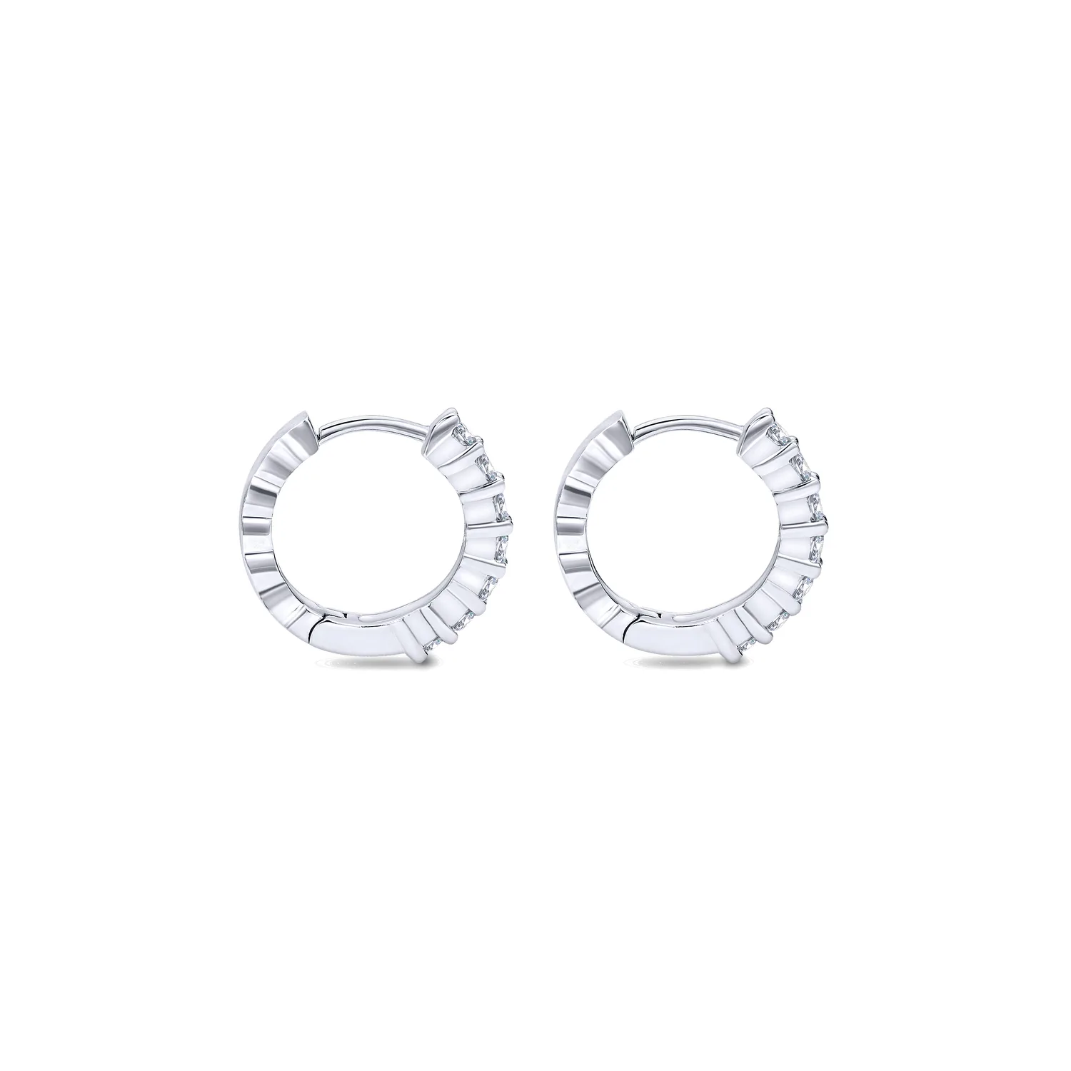 Prong Set 10mm Classic Diamond Hoop Earrings in 14K White Gold, photograph 2