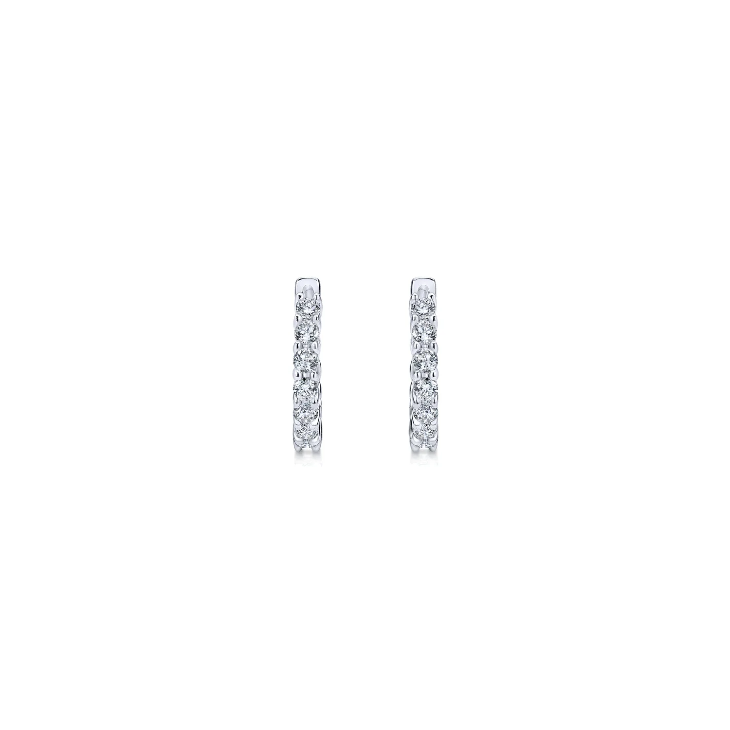 Prong Set 10mm Classic Diamond Hoop Earrings in 14K White Gold, photograph 3