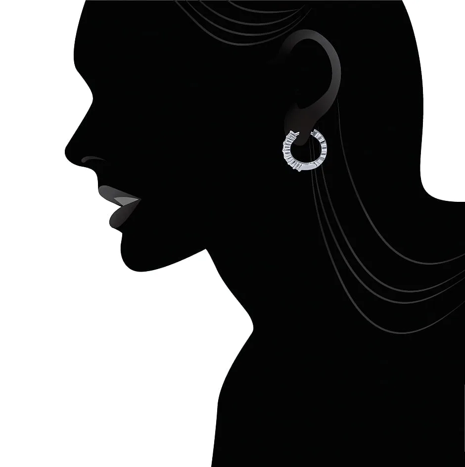 Prong Set 10mm Classic Diamond Hoop Earrings in 14K White Gold, photograph 5