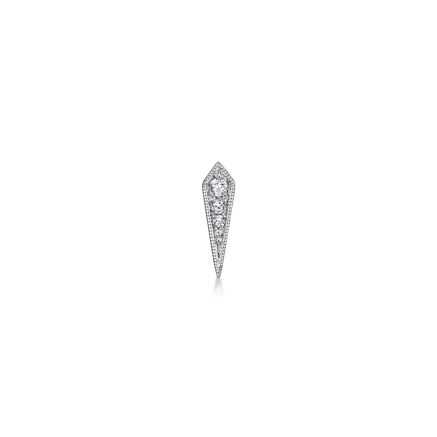 Pointed Diamond Bar Single Stud Earrings in 14K White Gold, photograph 2