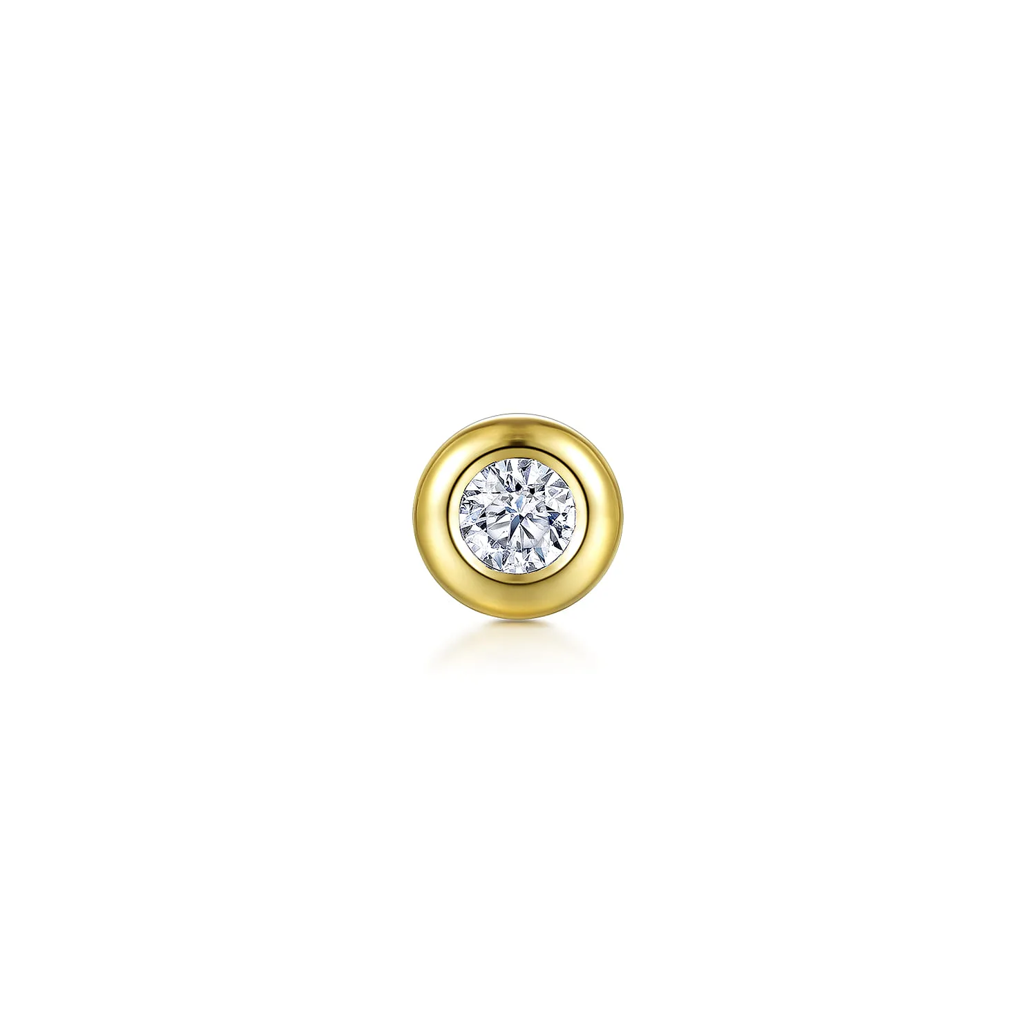 Bezel Set White Sapphire Single Stud Earring in 14K Yellow Gold, photograph 2