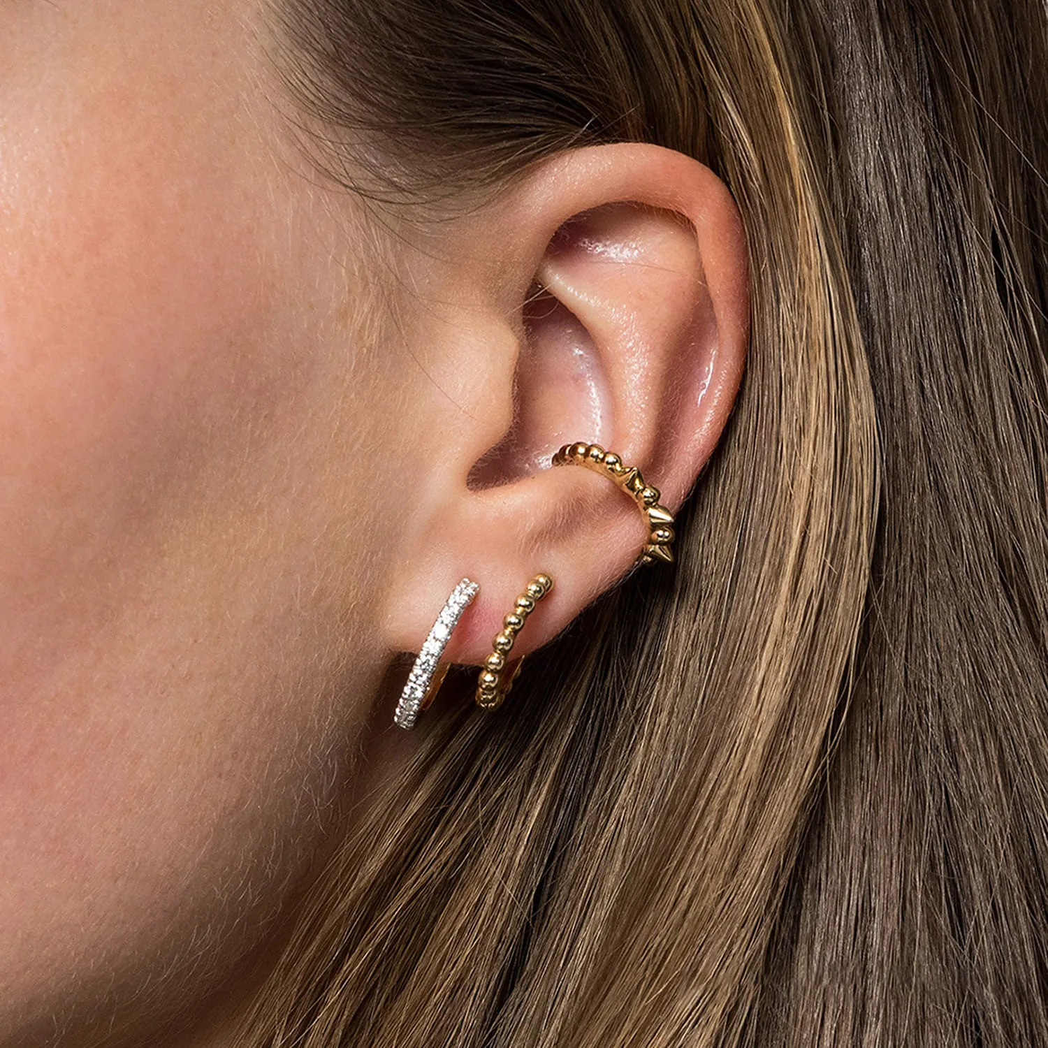 Bujukan Bead Single Ear Cuff Earring in 14K Yellow Gold, photograph 3