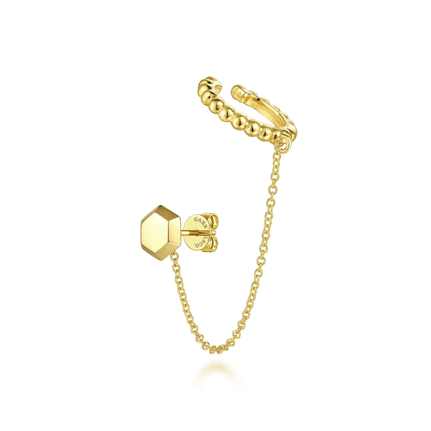 Single Stud With Chain Drop And Cuff Earring in 14K Yellow Gold, photograph 2