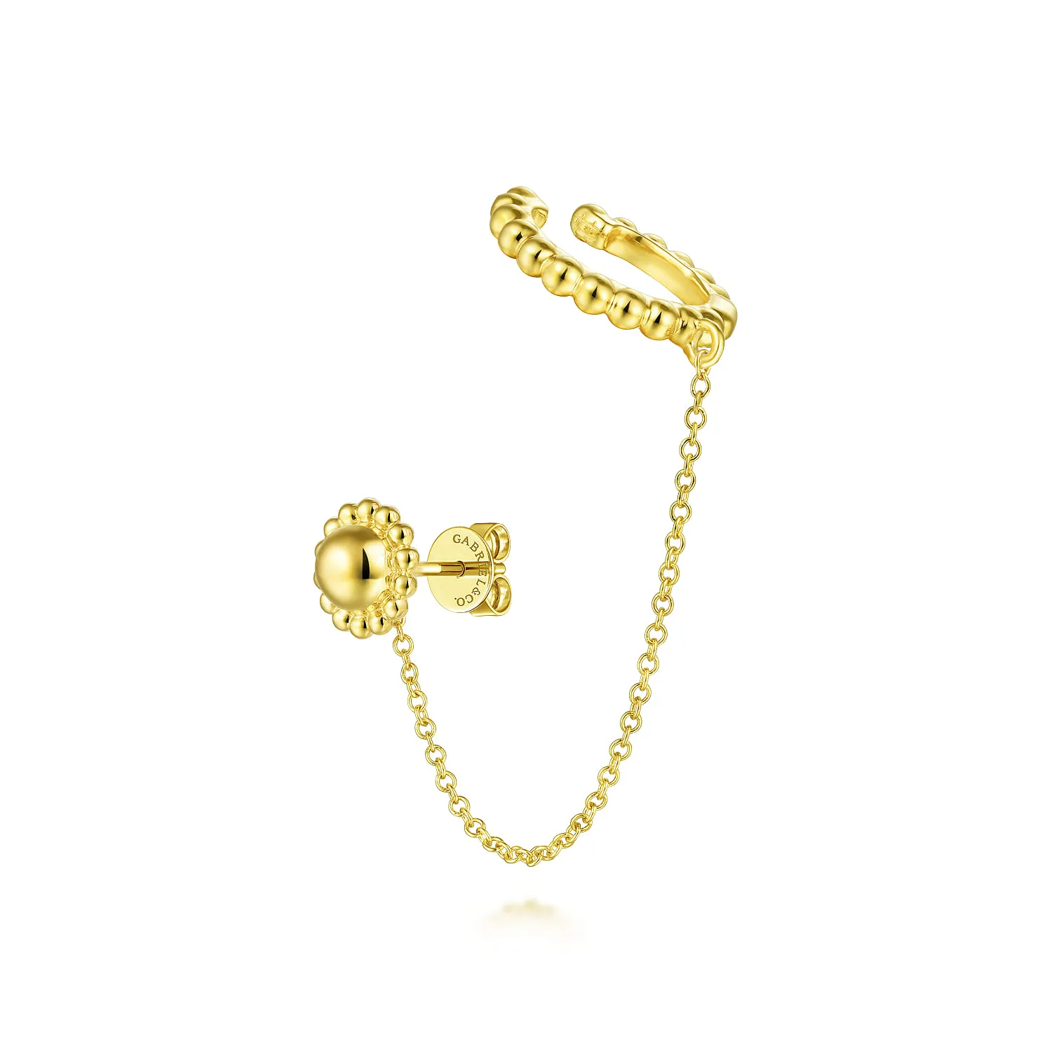 Single Stud With Chain Drop And Cuff Earring in 14K Yellow Gold, photograph 2