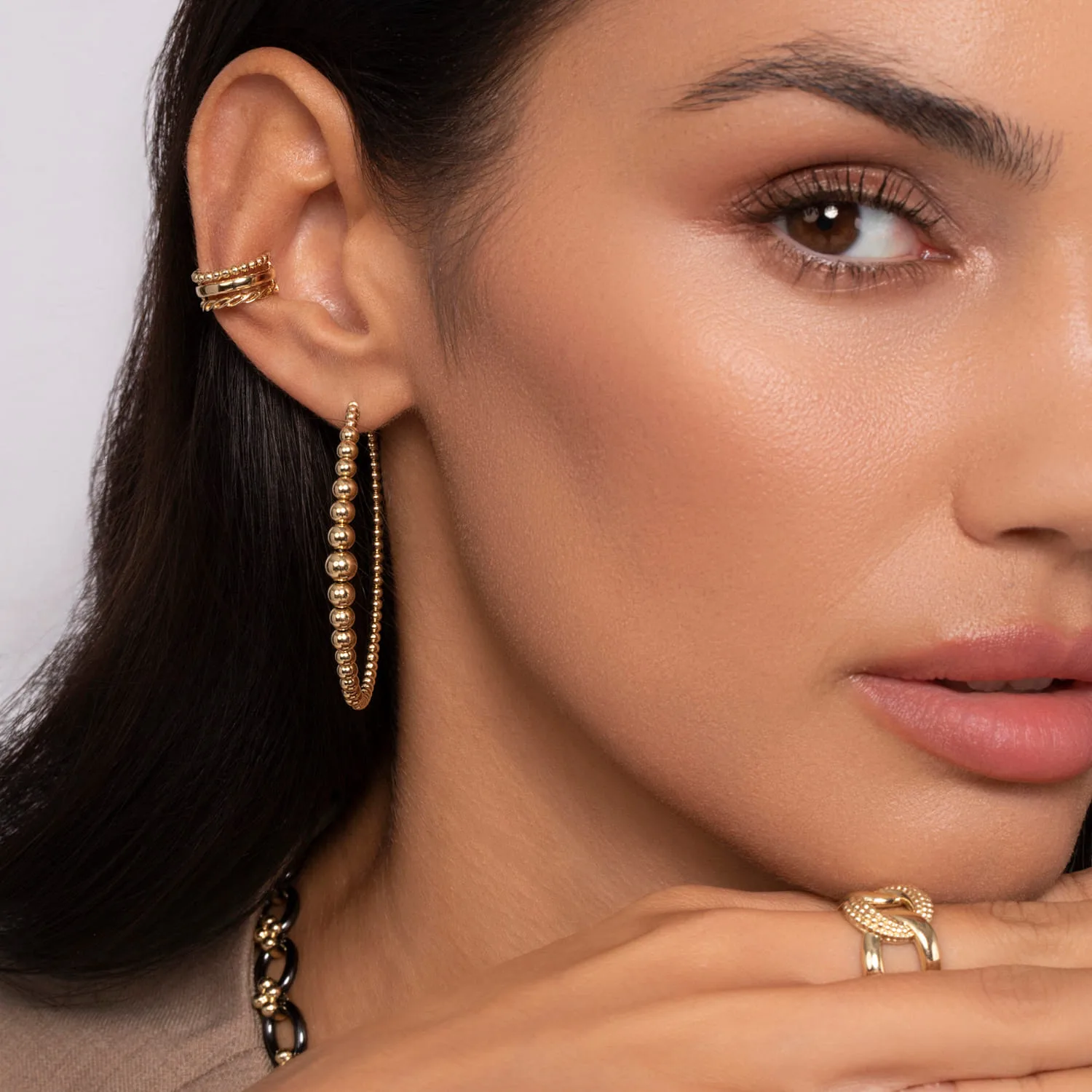 Wide Bujukan Single Earcuff in 14K Yellow Gold, photograph 3