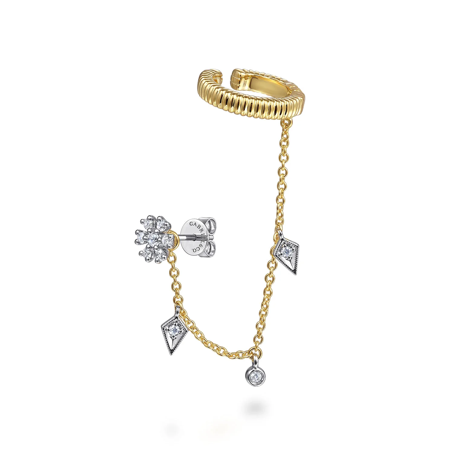 Single Diamond Stud With Chain Drop And Ear Cuff
