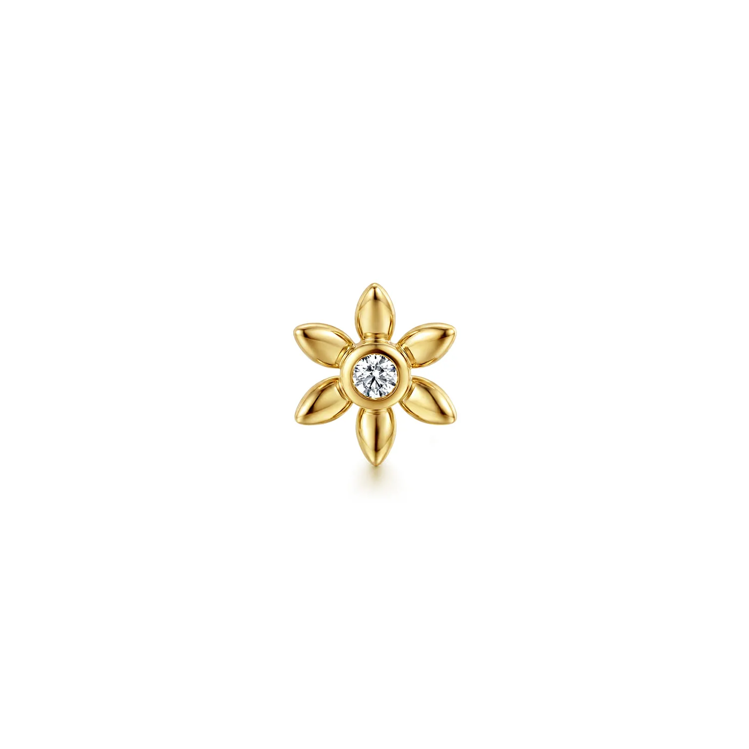 White Sapphire Stud Single Flat Back Earring in 14K Yellow Gold, photograph 2