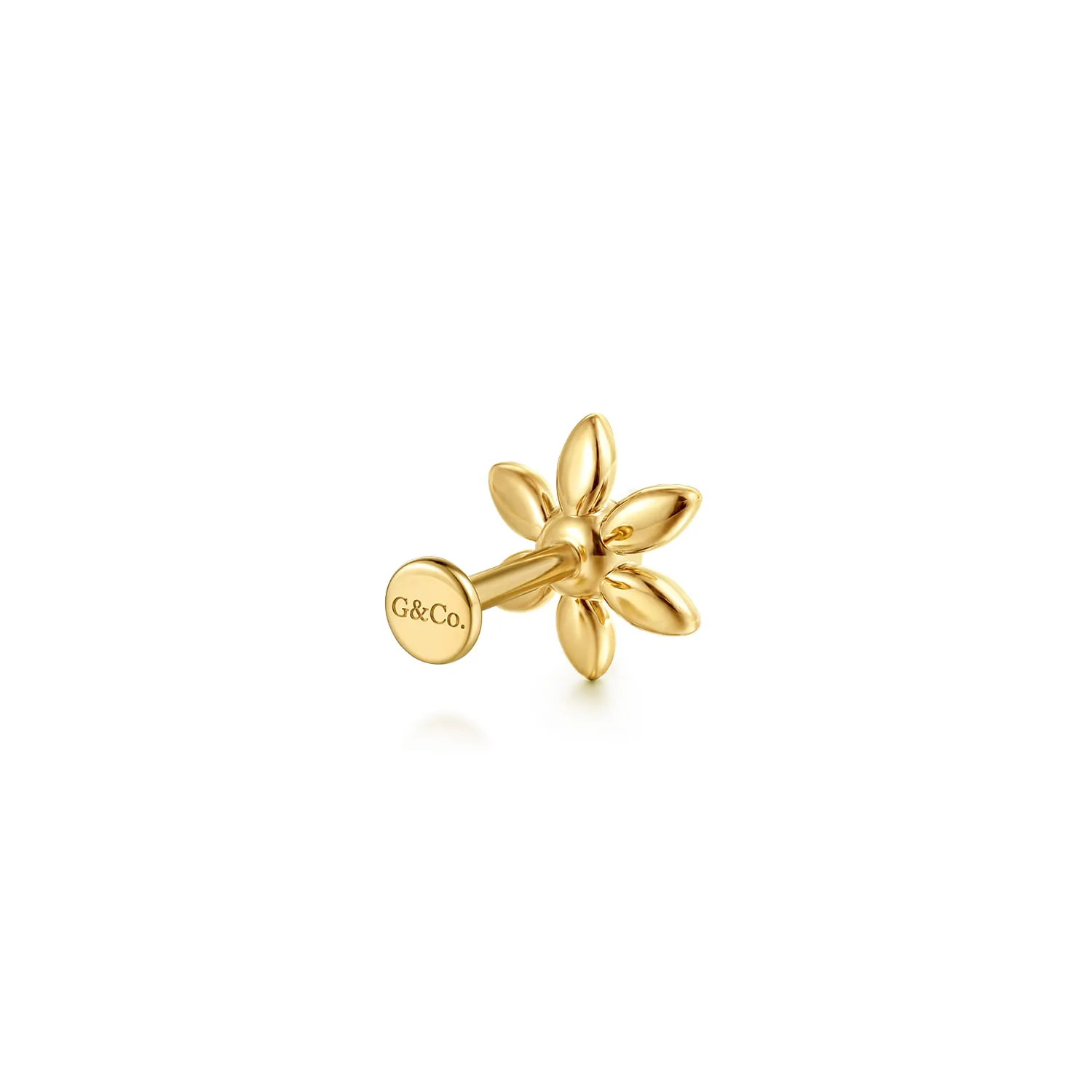 White Sapphire Stud Single Flat Back Earring in 14K Yellow Gold, photograph 3