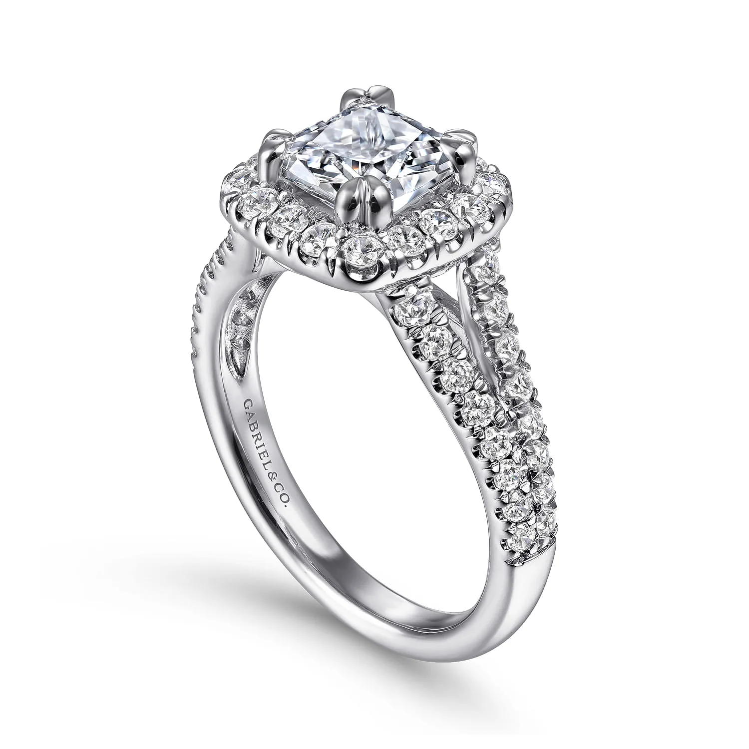 Cushion Halo Diamond Engagement Ring in 14K White Gold, photograph 3