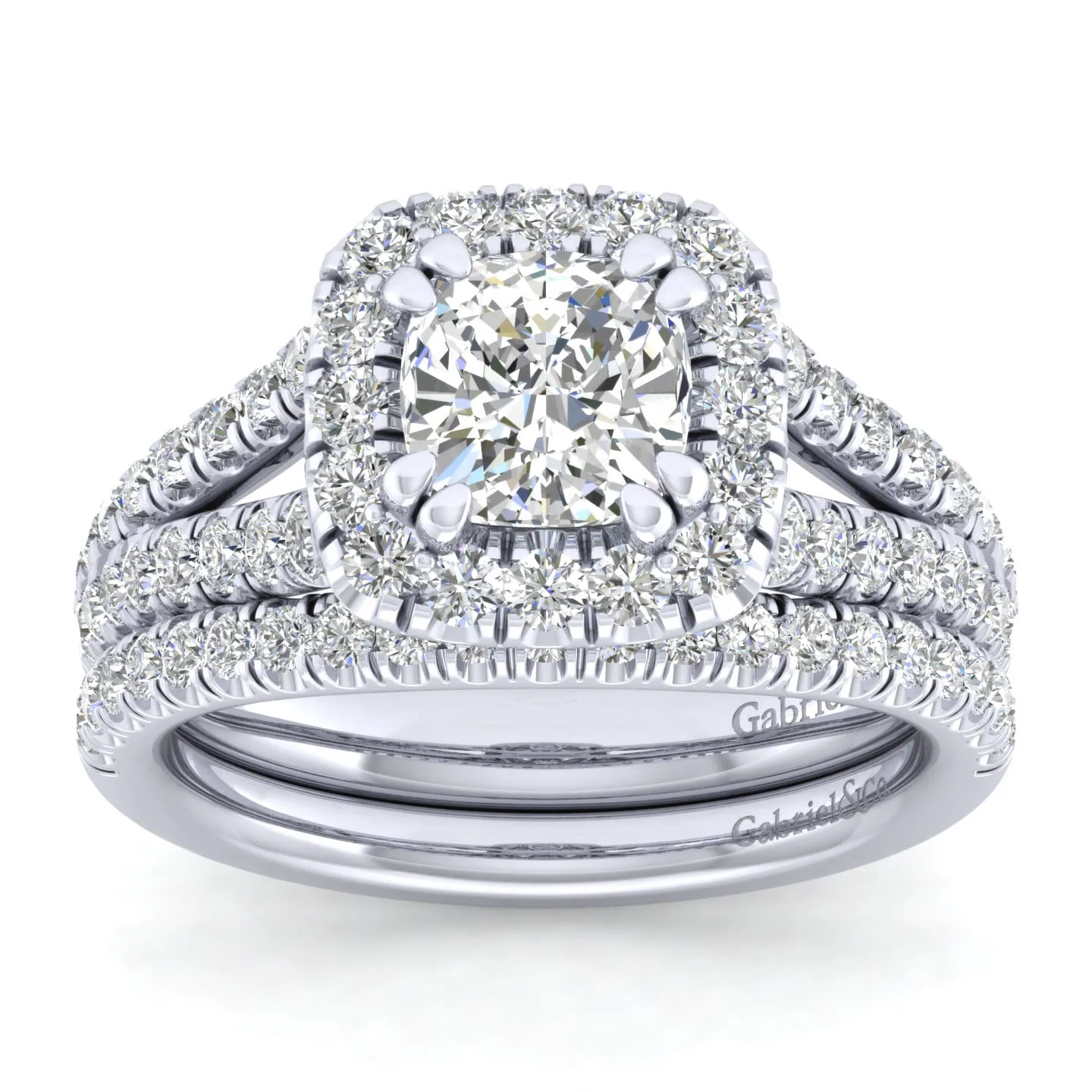 Cushion Halo Diamond Engagement Ring in 14K White Gold, photograph 4