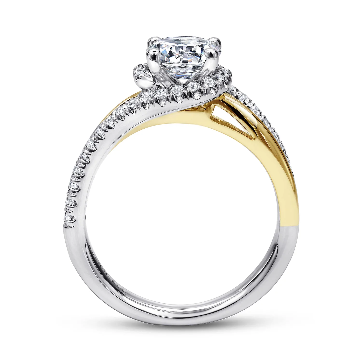 Round Halo Diamond Engagement Ring in 14K White/Yellow Gold, photograph 2
