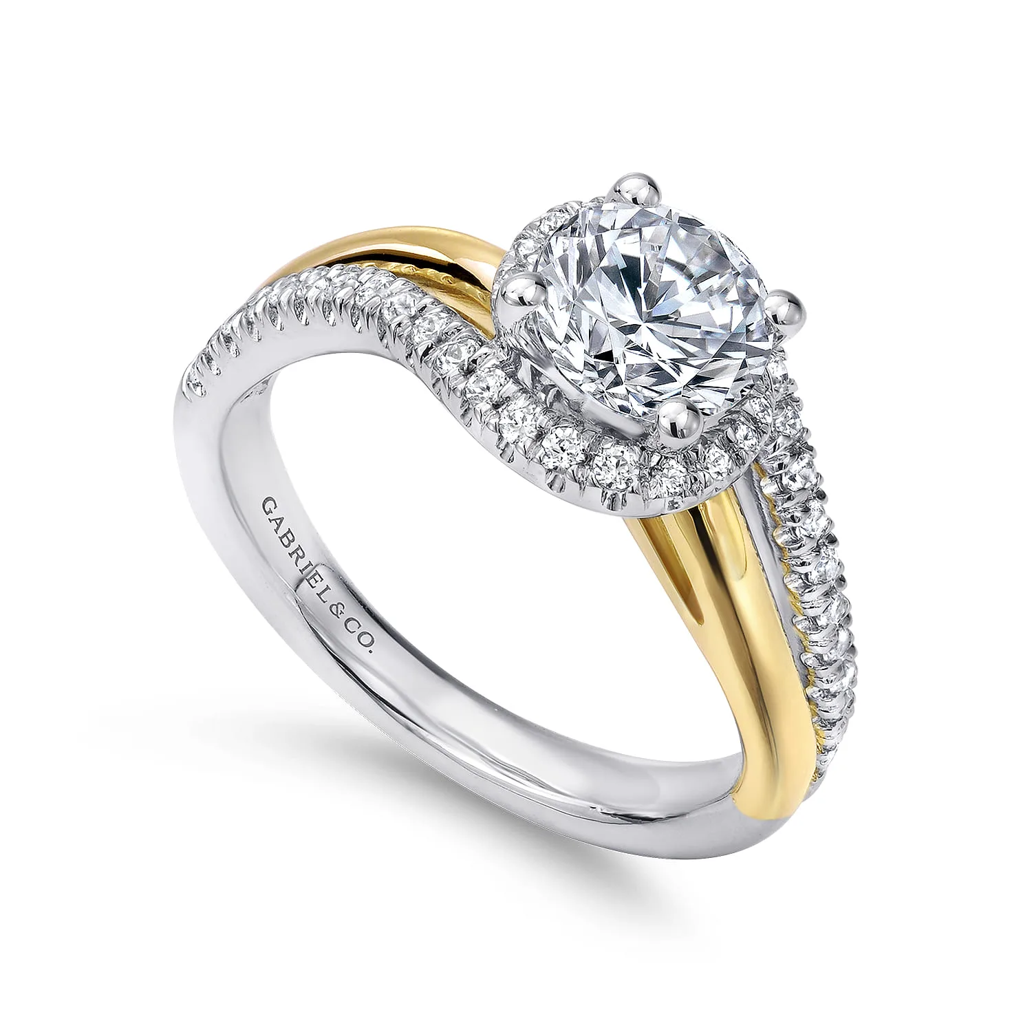 Round Halo Diamond Engagement Ring in 14K White/Yellow Gold, photograph 3