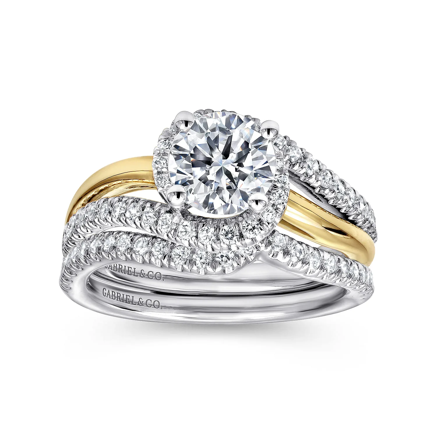 Round Halo Diamond Engagement Ring in 14K White/Yellow Gold, photograph 4