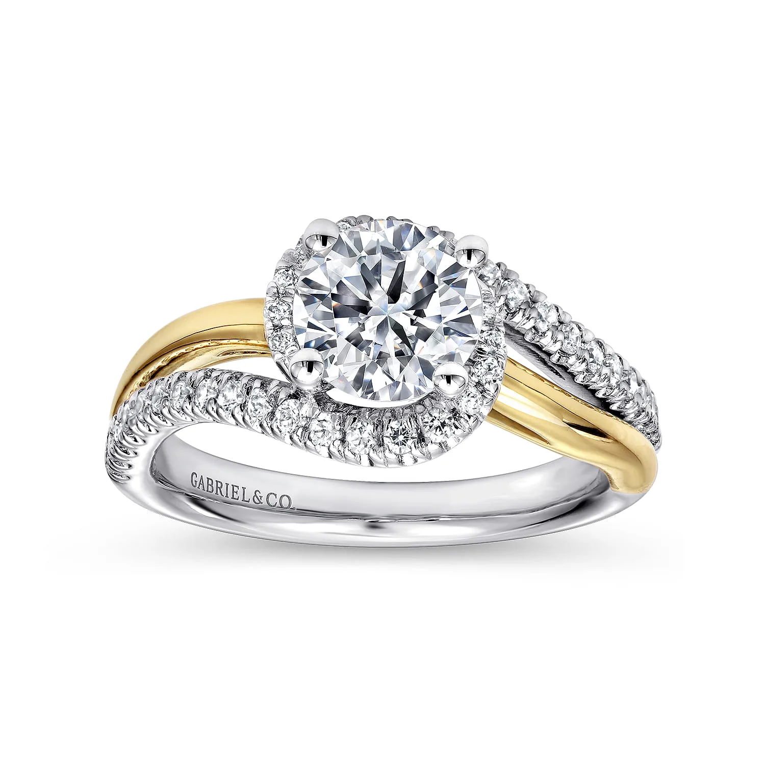 Round Halo Diamond Engagement Ring in 14K White/Yellow Gold, photograph 5