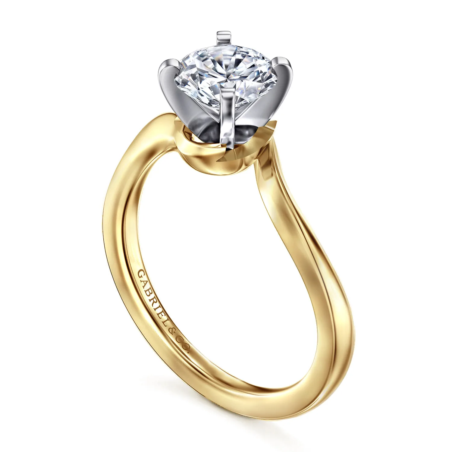Round Bypass Diamond Engagement Ring in 14K White/Yellow Gold, photograph 3