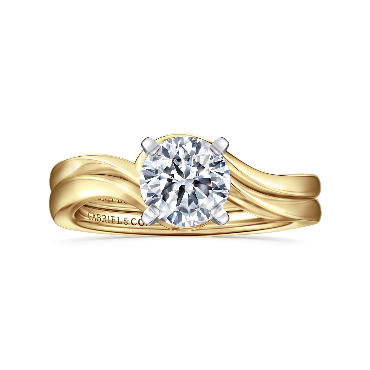 Round Bypass Diamond Engagement Ring in 14K White/Yellow Gold, photograph 4