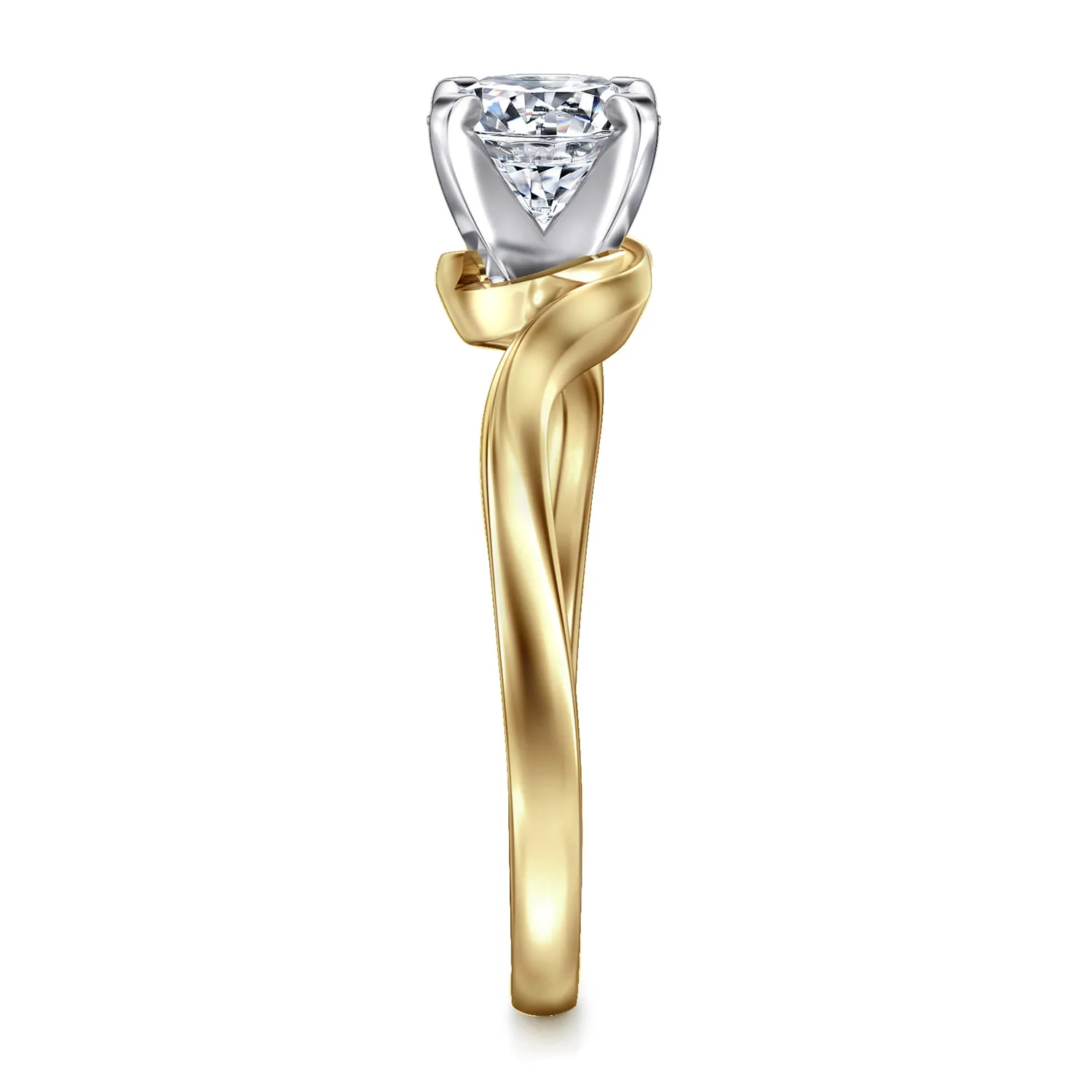 Round Bypass Diamond Engagement Ring in 14K White/Yellow Gold, photograph 5