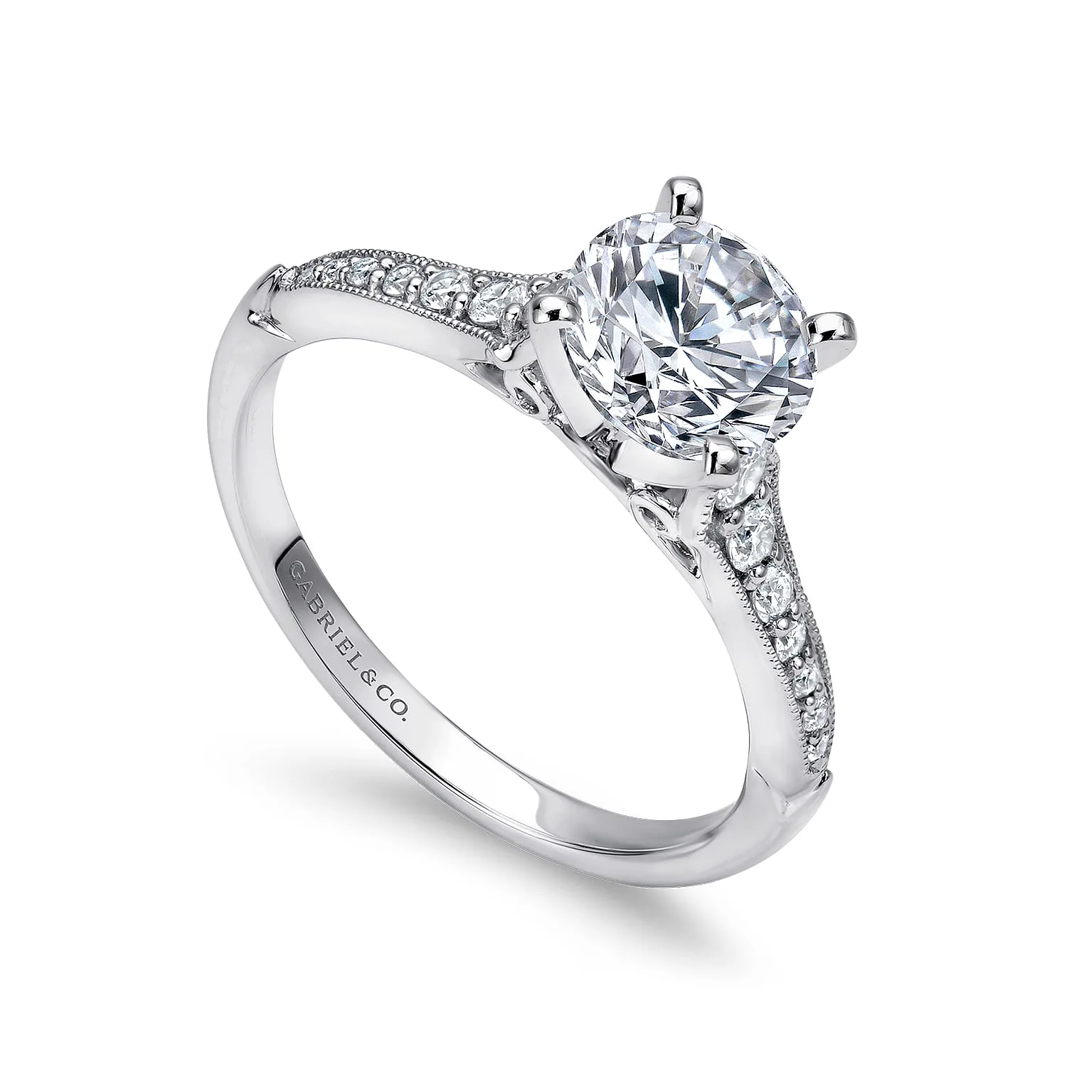 Round Diamond Engagement Ring in 14K White Gold, photograph 3