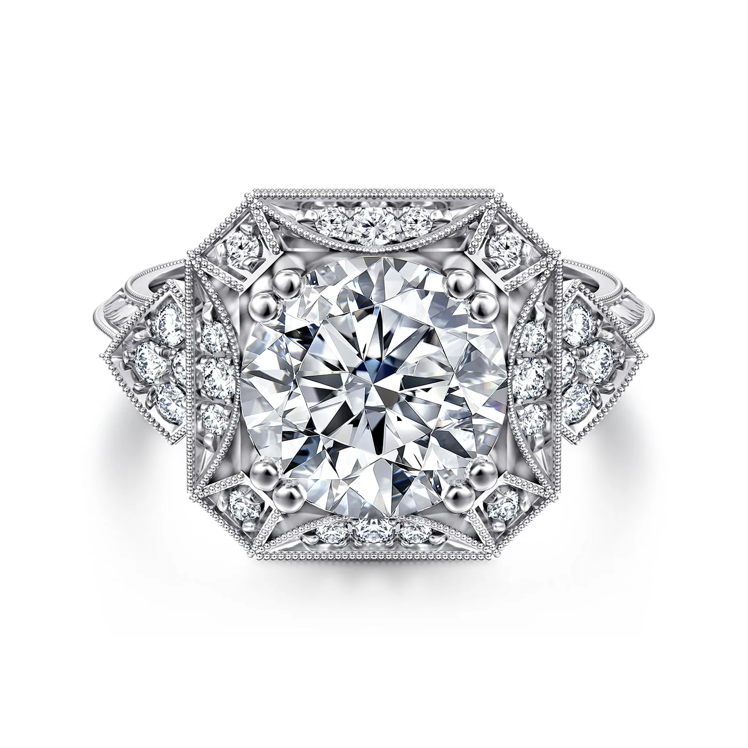 Vintage Inspired Halo Diamond Engagement Ring