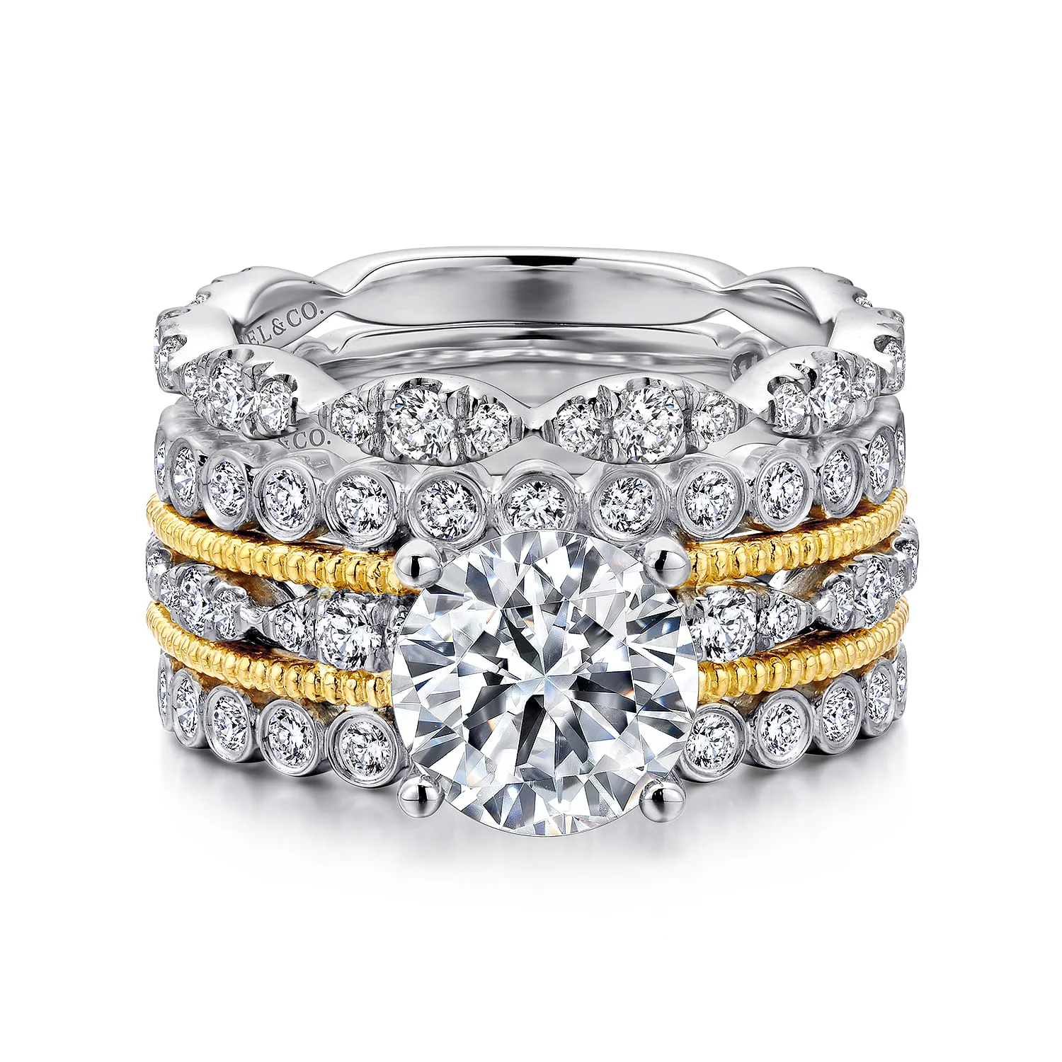 Round Diamond Engagement Ring in 14K White/Yellow Gold, photograph 4