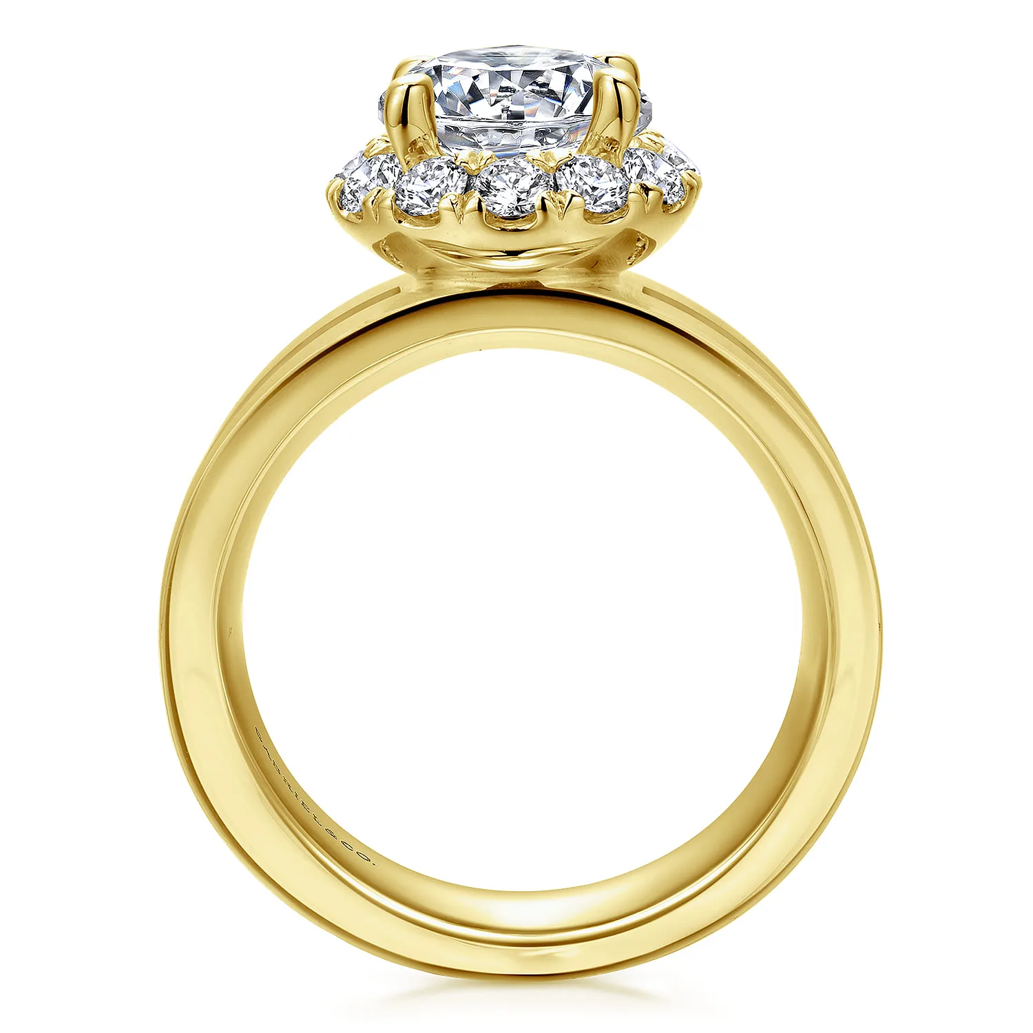 Round Halo Diamond Engagement Ring in 14K Yellow Gold, photograph 2