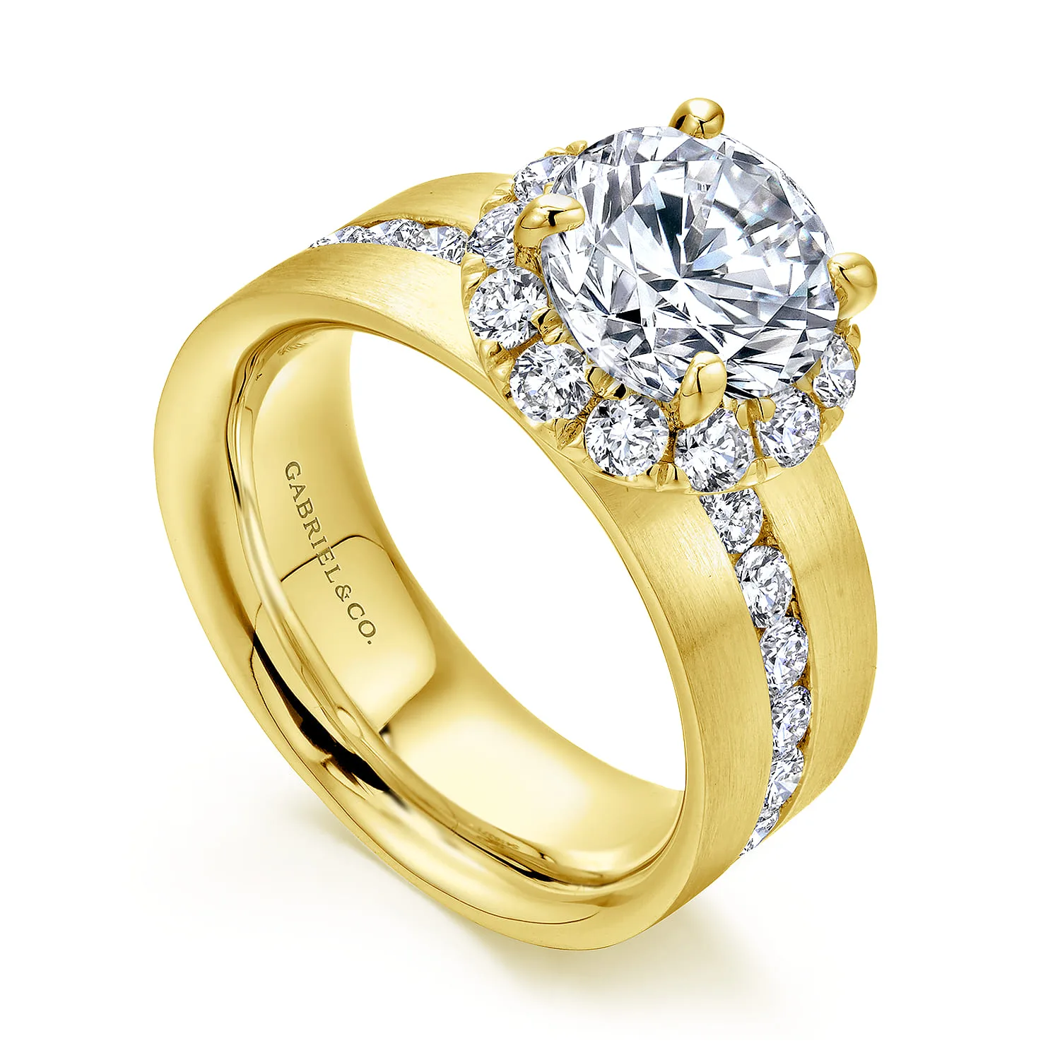 Round Halo Diamond Engagement Ring in 14K Yellow Gold, photograph 3